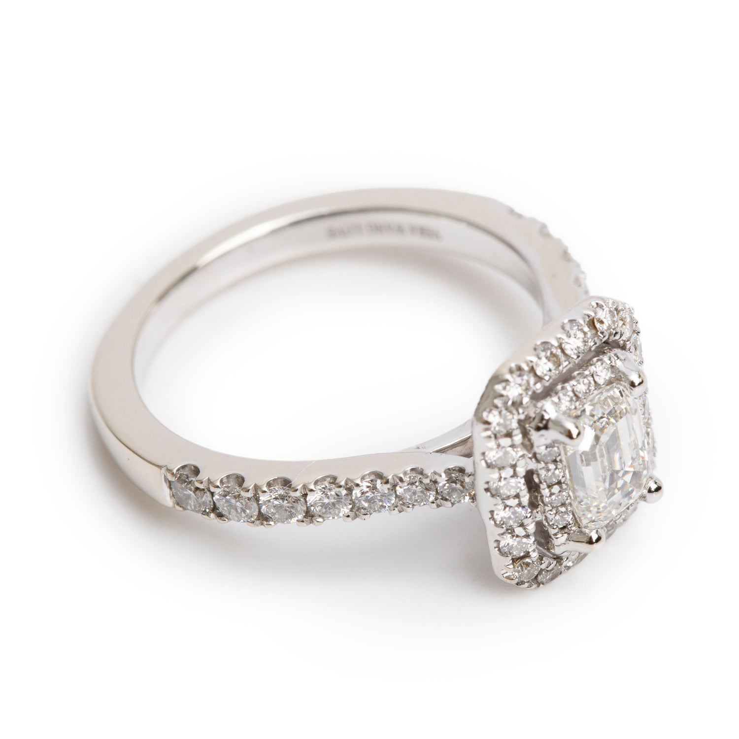 Vera Wang 14k White Gold Love Emerald Cut Diamond Engagement Ring, Size 6.25 w/ Box & Certificate