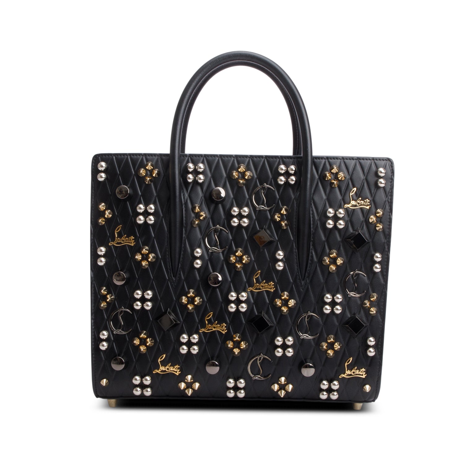 Christian Louboutin Black Grained Calfskin Spikes Loubinthesky Medium Paloma w/ Strap