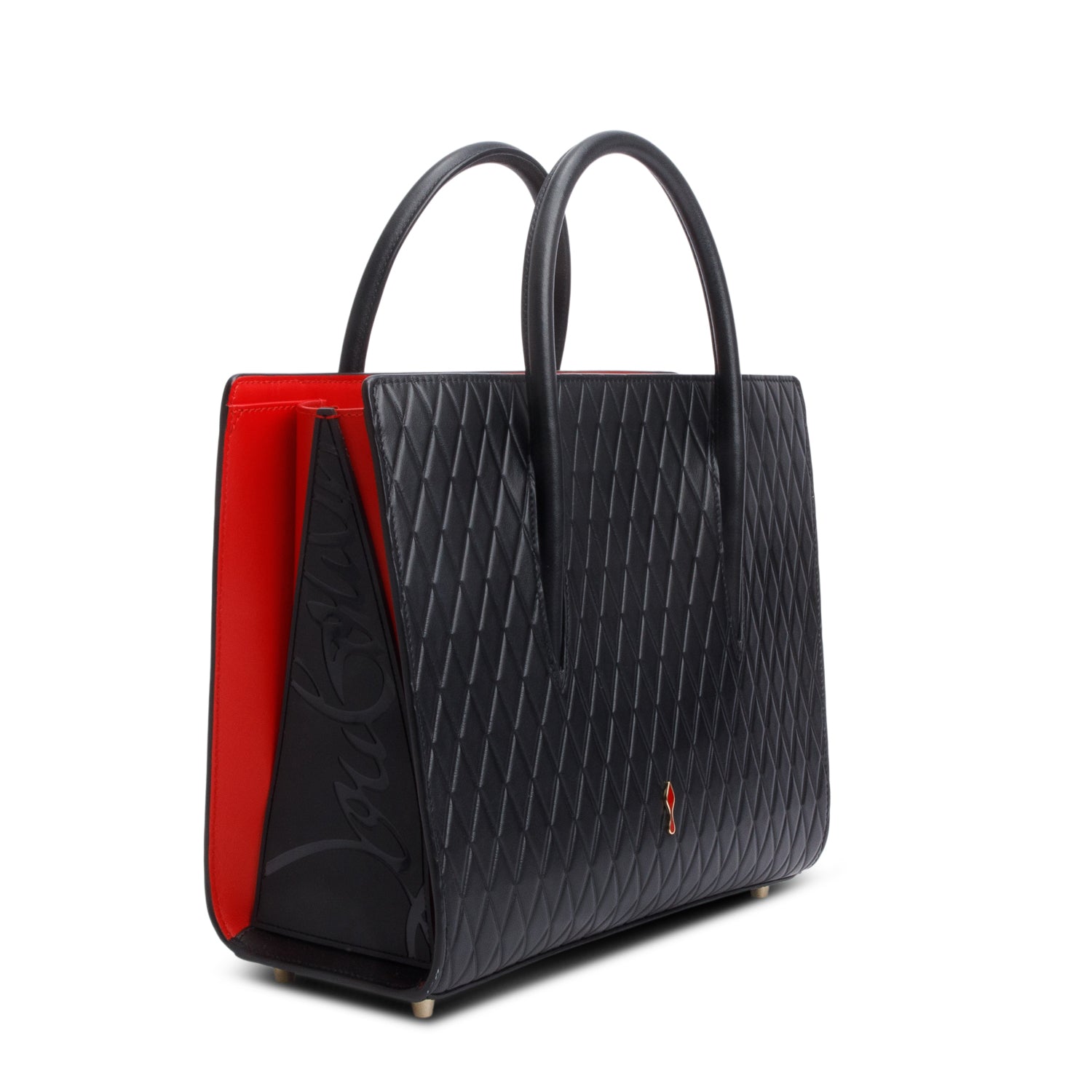 Christian Louboutin Black Grained Calfskin Spikes Loubinthesky Medium Paloma w/ Strap