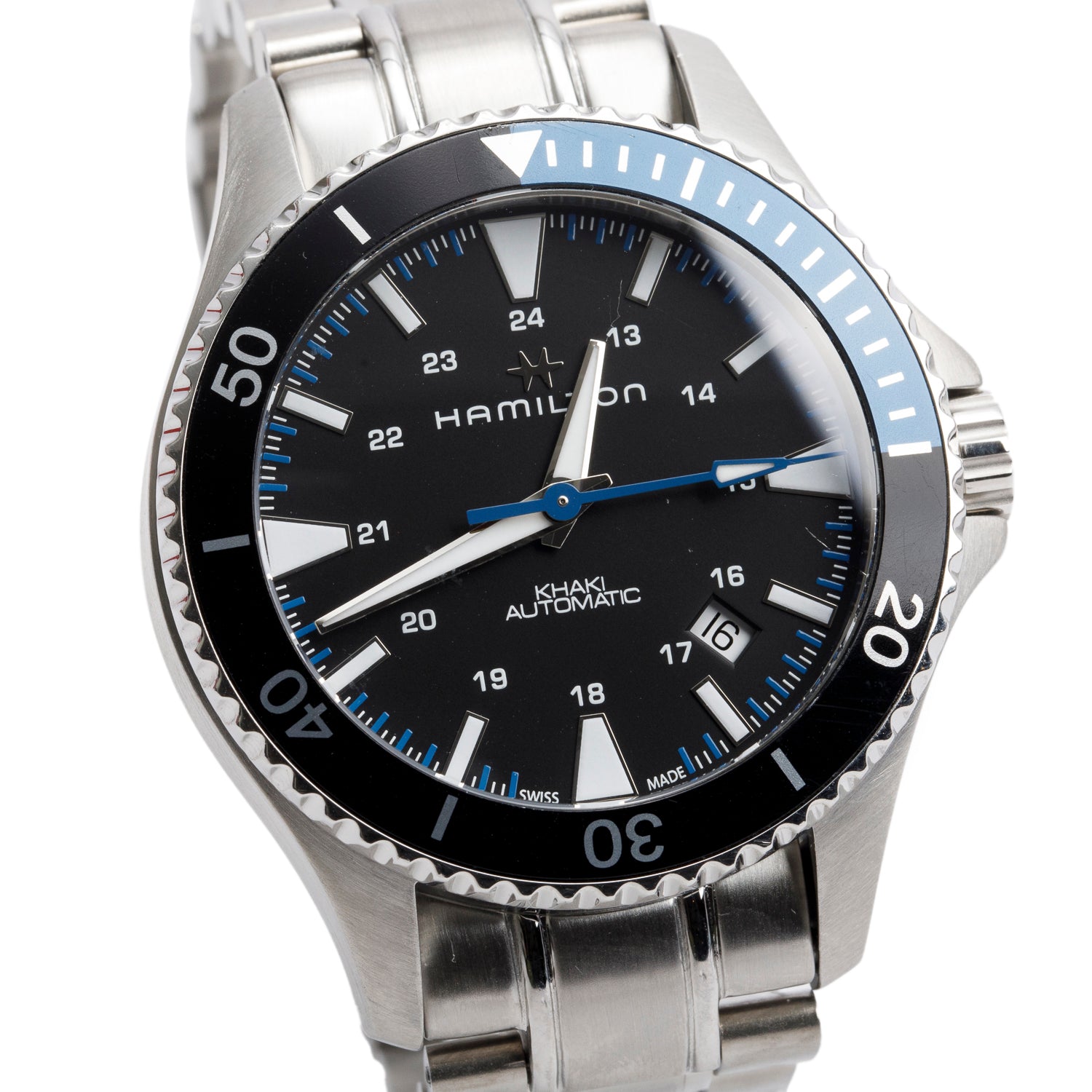 Hamilton Stainless Steel Khaki Navy Scuba 40 MM Automatic Watch Black Dial H823150 w/ Box & Papers