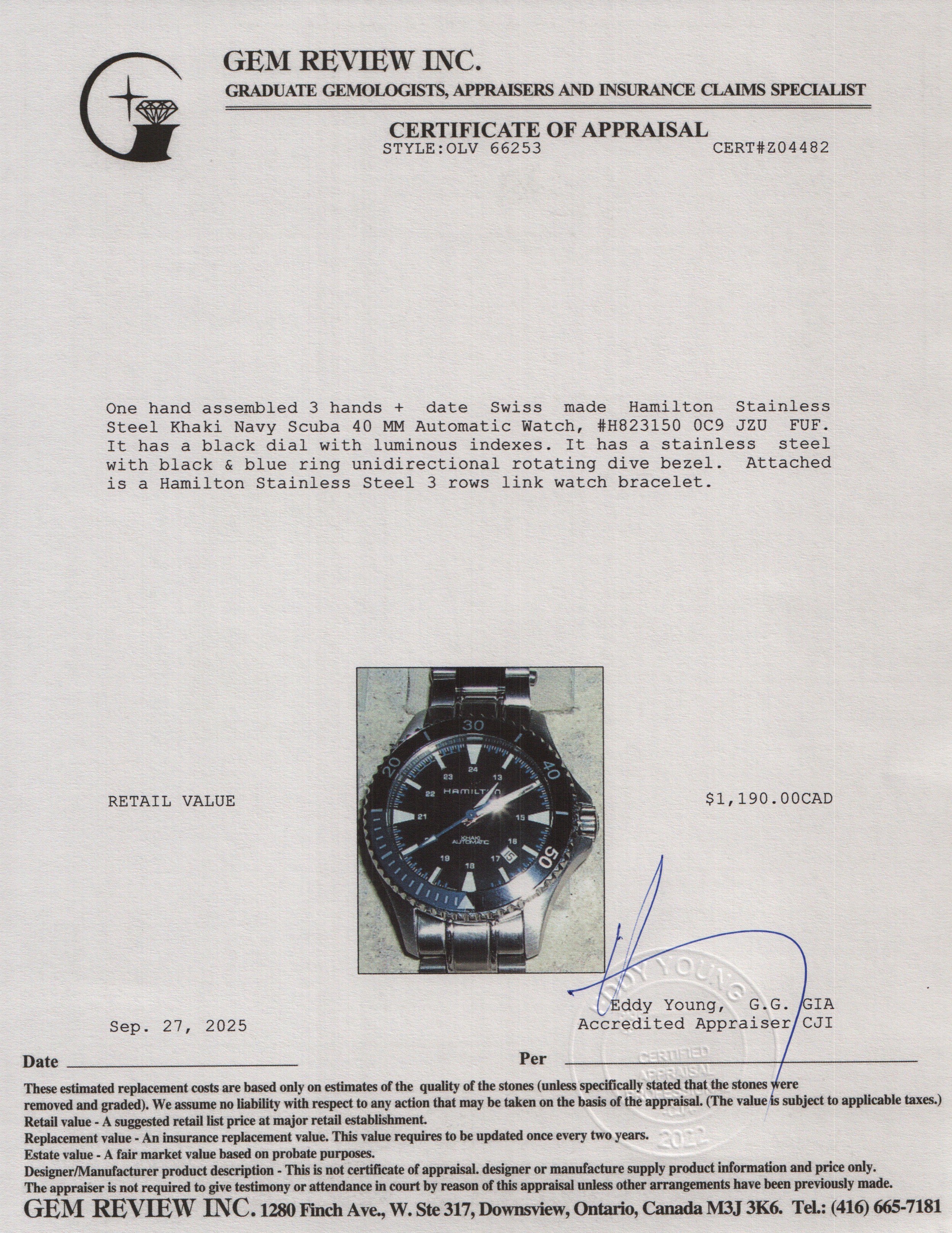 Hamilton Stainless Steel Khaki Navy Scuba 40 MM Automatic Watch Black Dial H823150 w/ Box & Papers