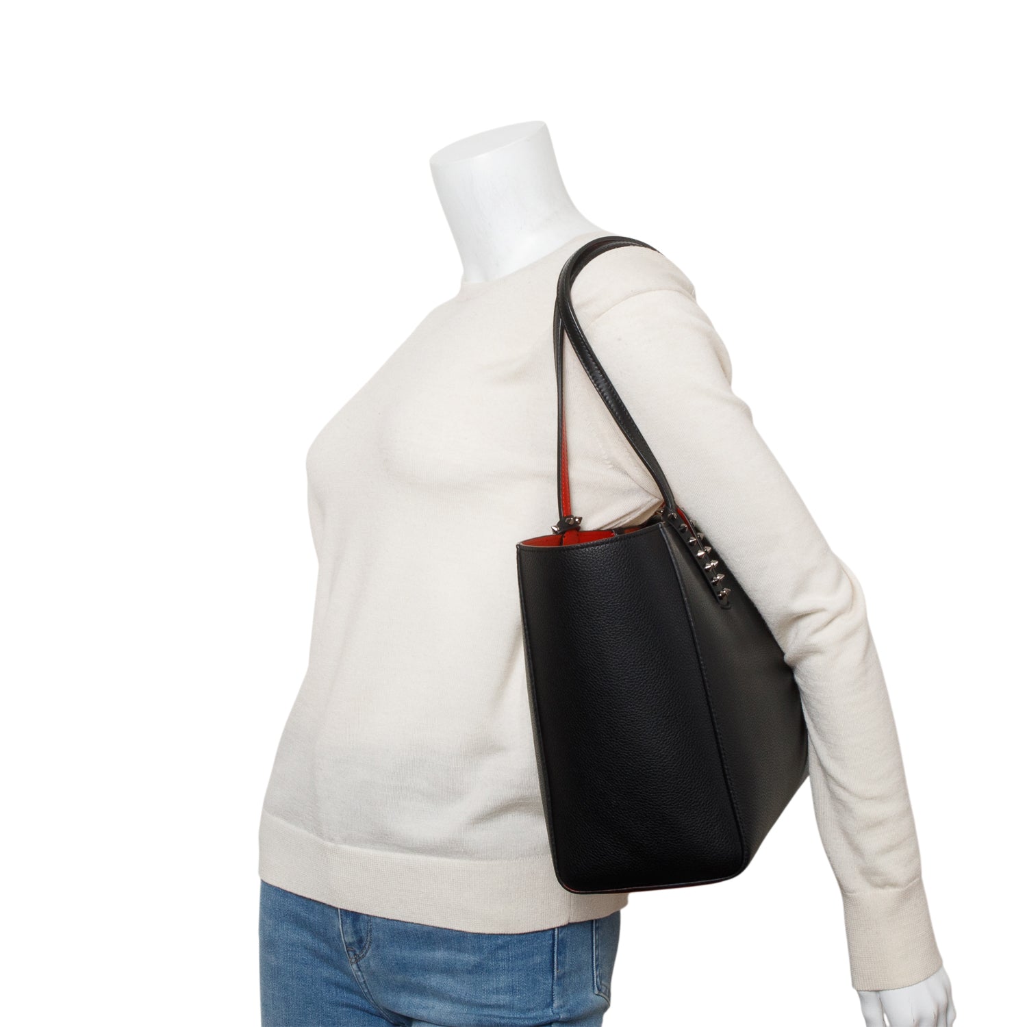 Christian Louboutin Black Calfskin Leather Spike Cabata Tote Bag w/ Pouch