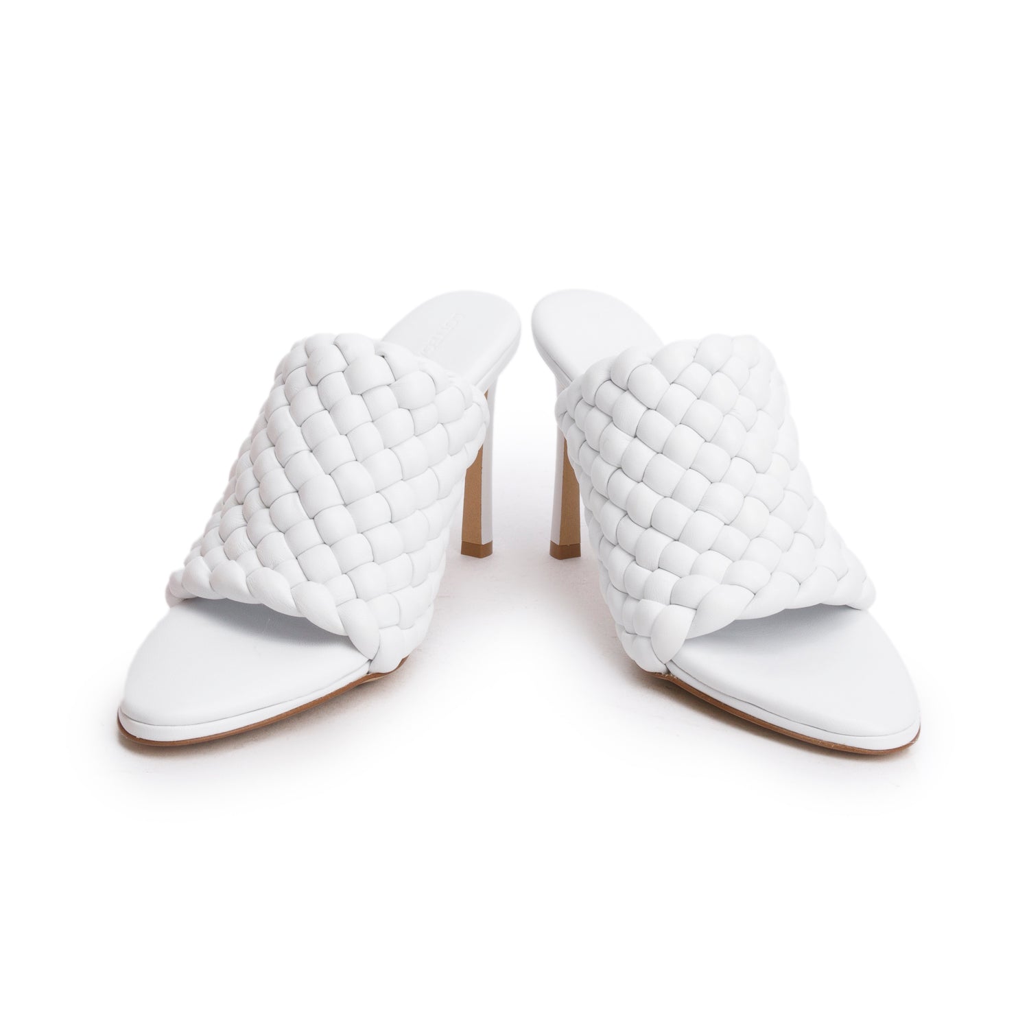 Bottega Veneta White Nappa Leather Padded Intreccio The Curve Mule Sandals, Size 38 w/ Box