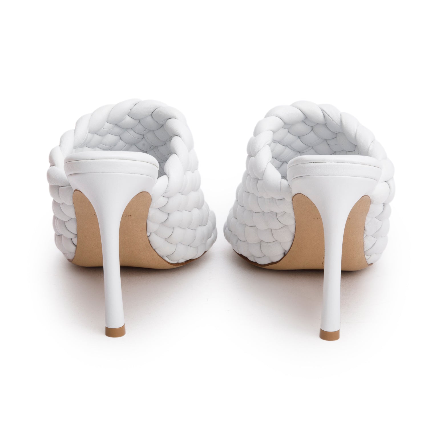 Bottega Veneta White Nappa Leather Padded Intreccio The Curve Mule Sandals, Size 38 w/ Box