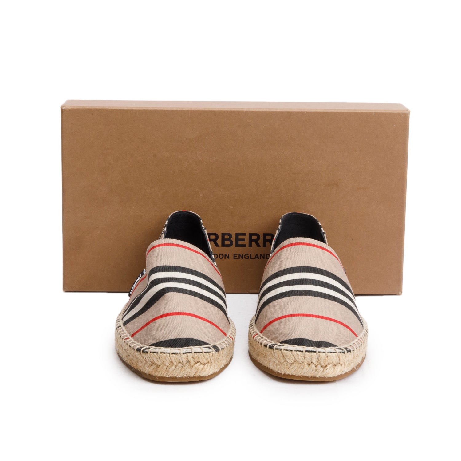 Burberry Beige Check Mews Espadrilles, Size 38 w/ Box