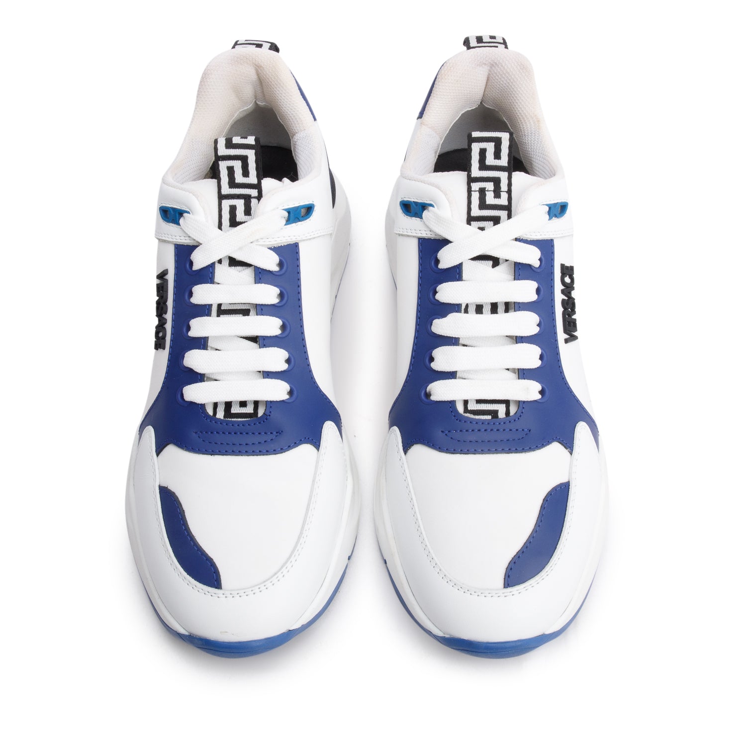 Versace White/Blue Leather Greca Sneakers, Size 42 w/ Box