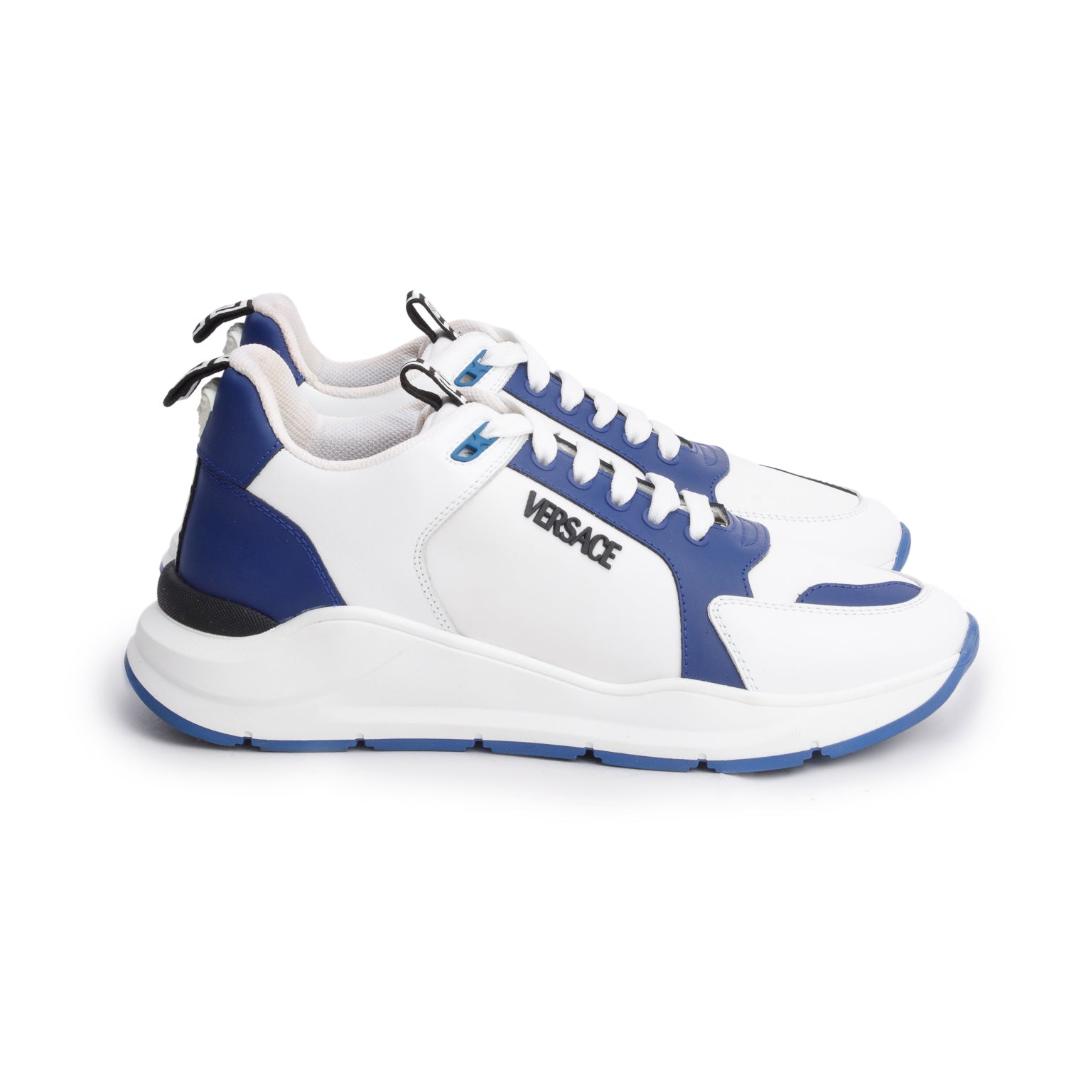 Versace White/Blue Leather Greca Sneakers, Size 42 w/ Box