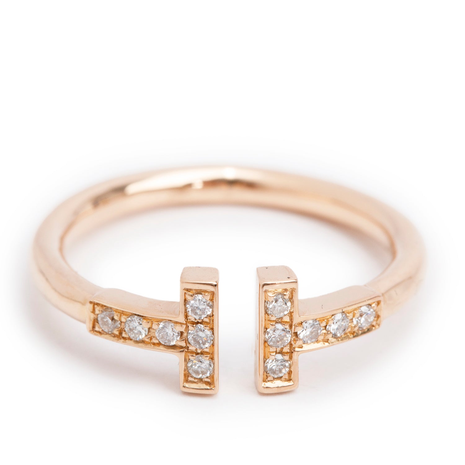 Tiffany & Co. 18k Rose Gold T Wire Diamond Ring, Size 5.75 w/ Box