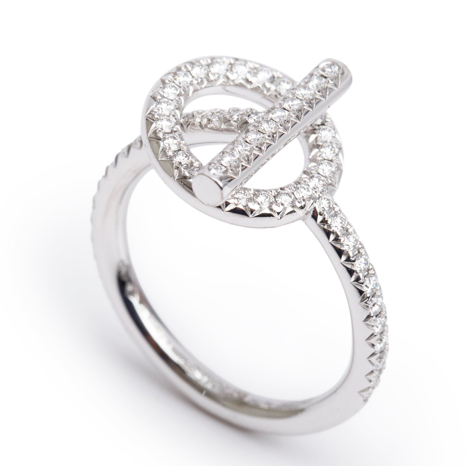 Hermes 18k White Gold Diamond Echappee Ring, Small Model, Size 52 6.0 w/ Box