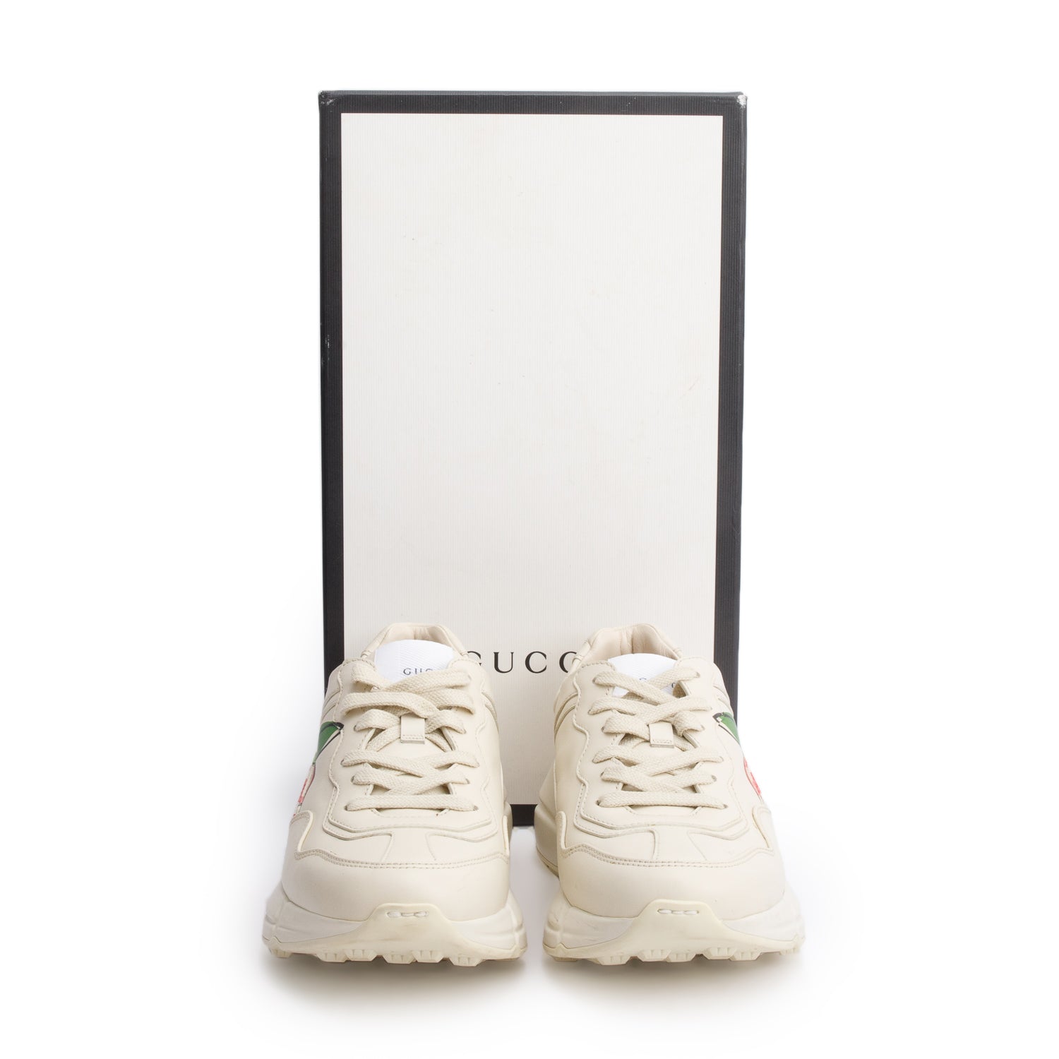 Gucci Beige Leather GG Apple Rhyton Sneakers, Size 37.5 w/ Box