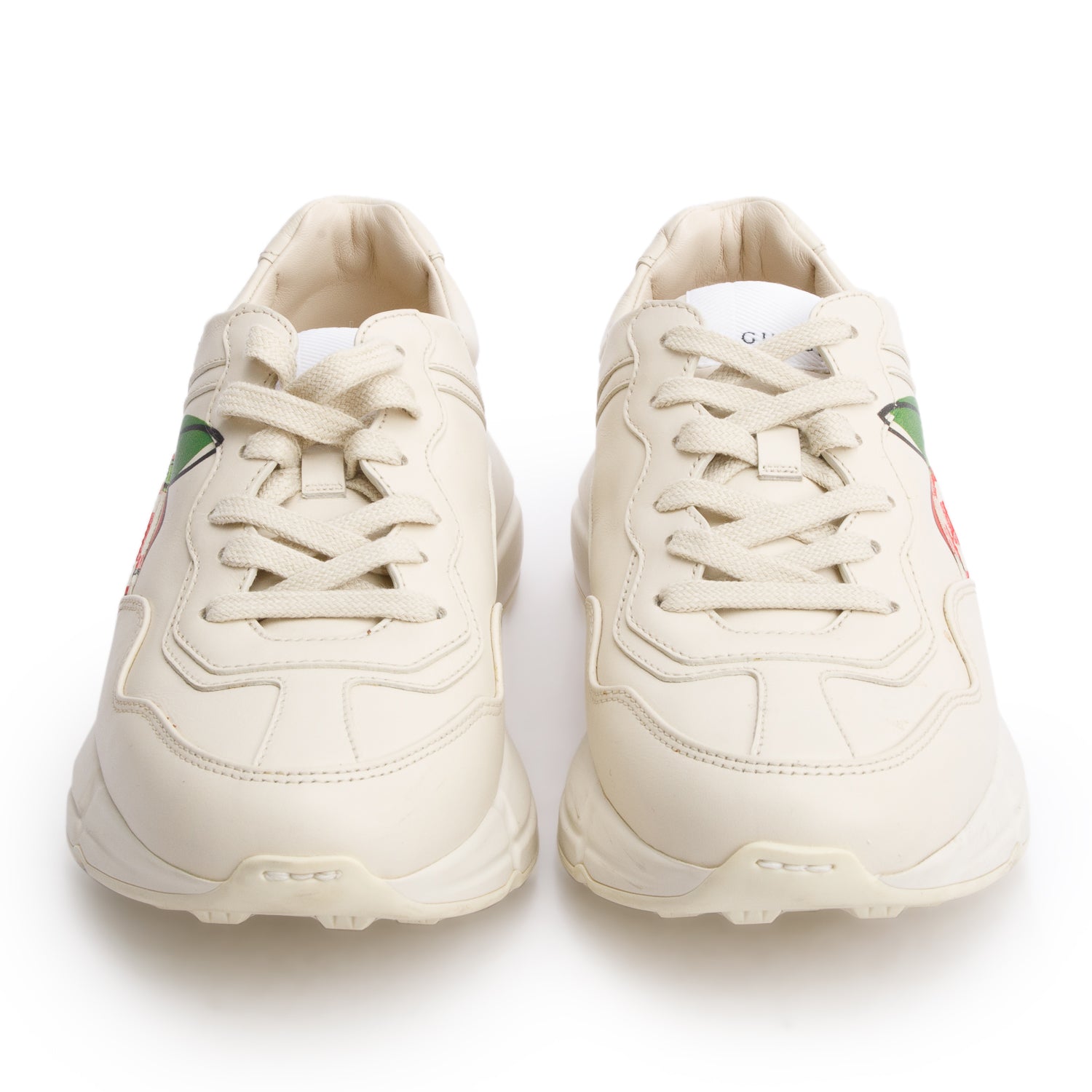 Gucci Beige Leather GG Apple Rhyton Sneakers, Size 37.5 w/ Box