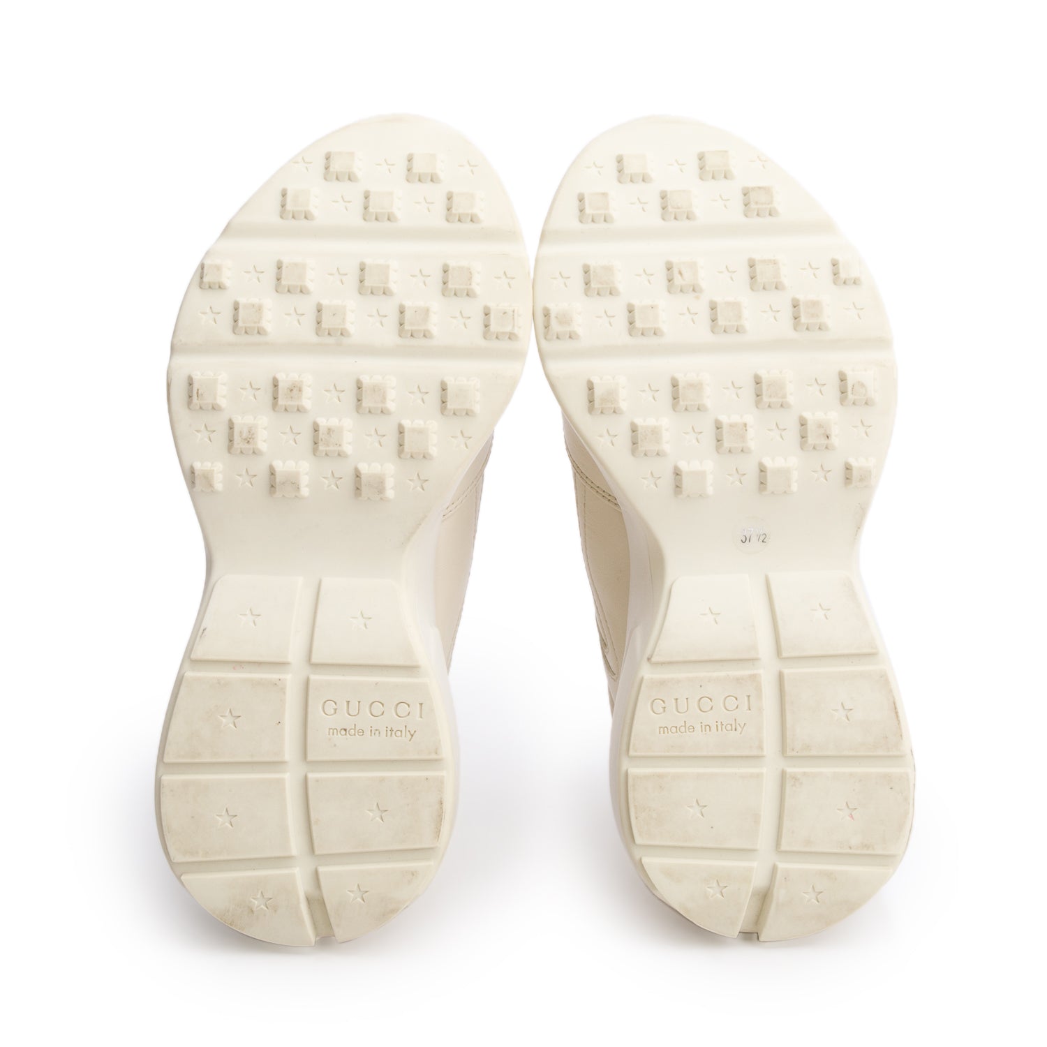 Gucci Beige Leather GG Apple Rhyton Sneakers, Size 37.5 w/ Box