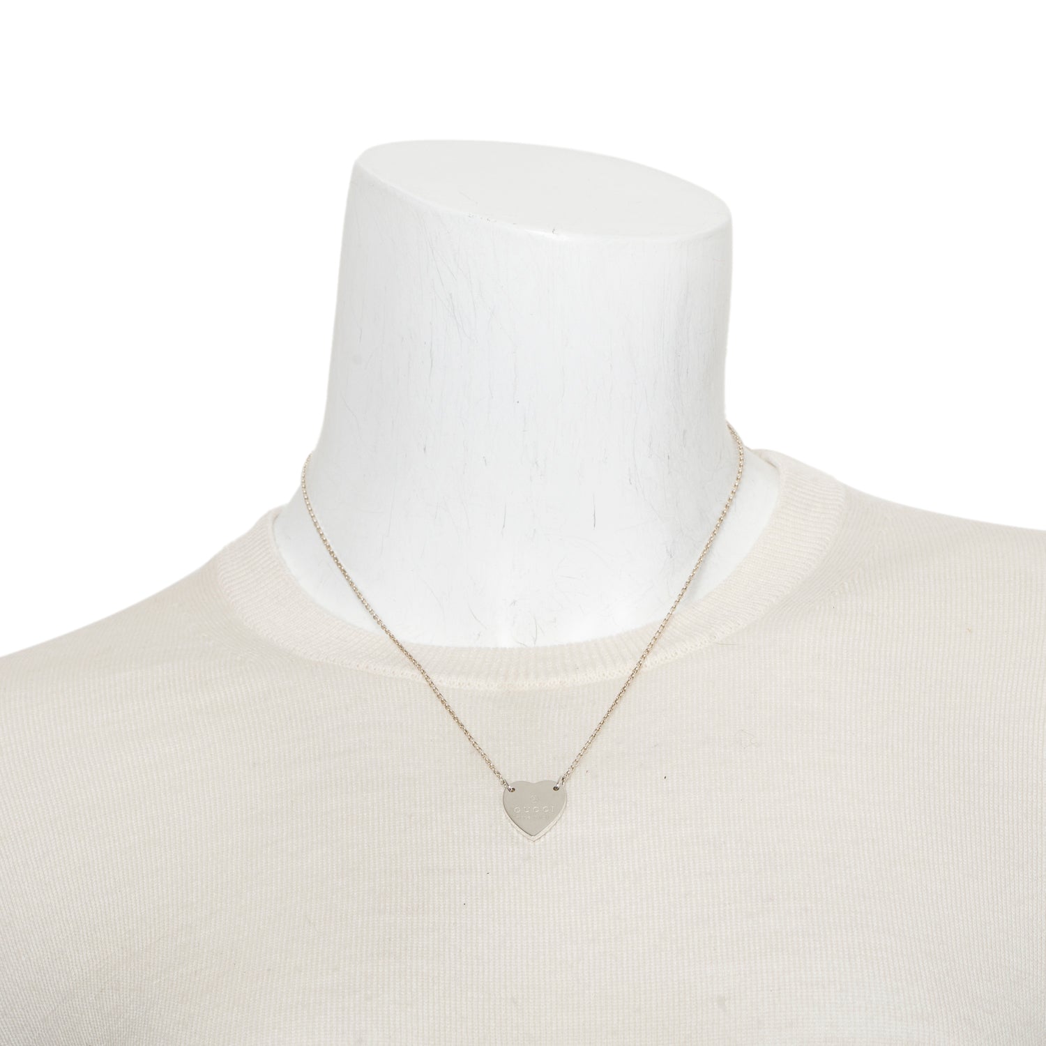 Gucci Sterling Silver Trademark Heart Pendant Necklace