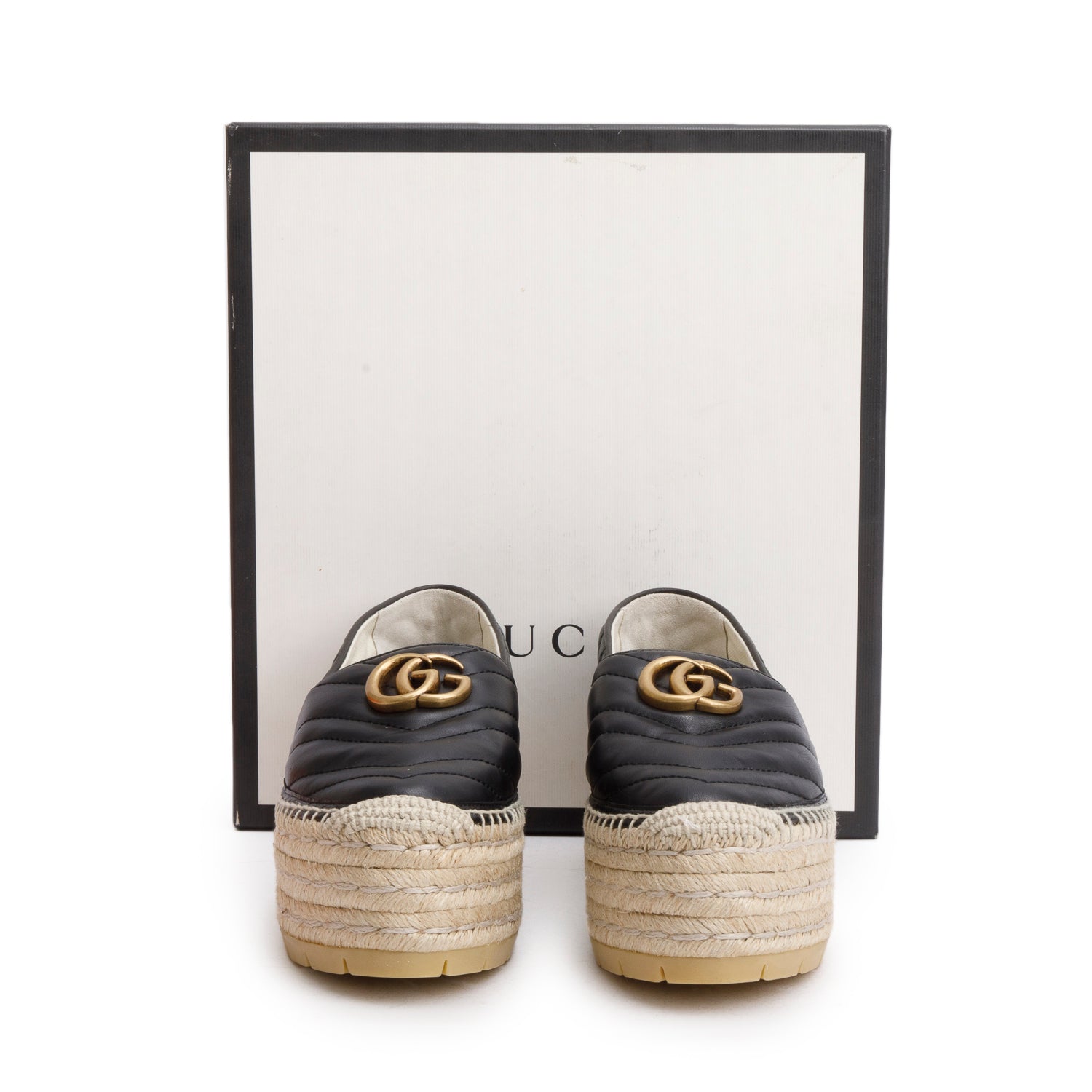Gucci Black Nappa Matelasse GG Marmont Platform Espadrilles, Size 38 w/ Box