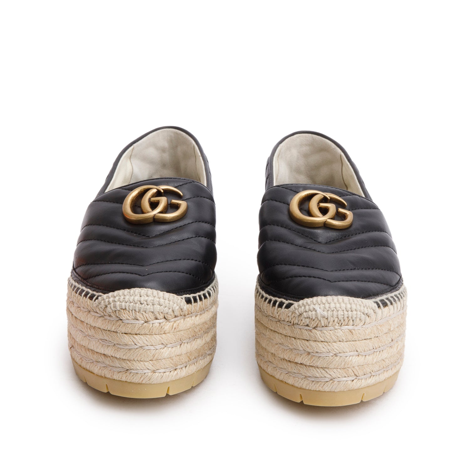 Gucci Black Nappa Matelasse GG Marmont Platform Espadrilles, Size 38 w/ Box
