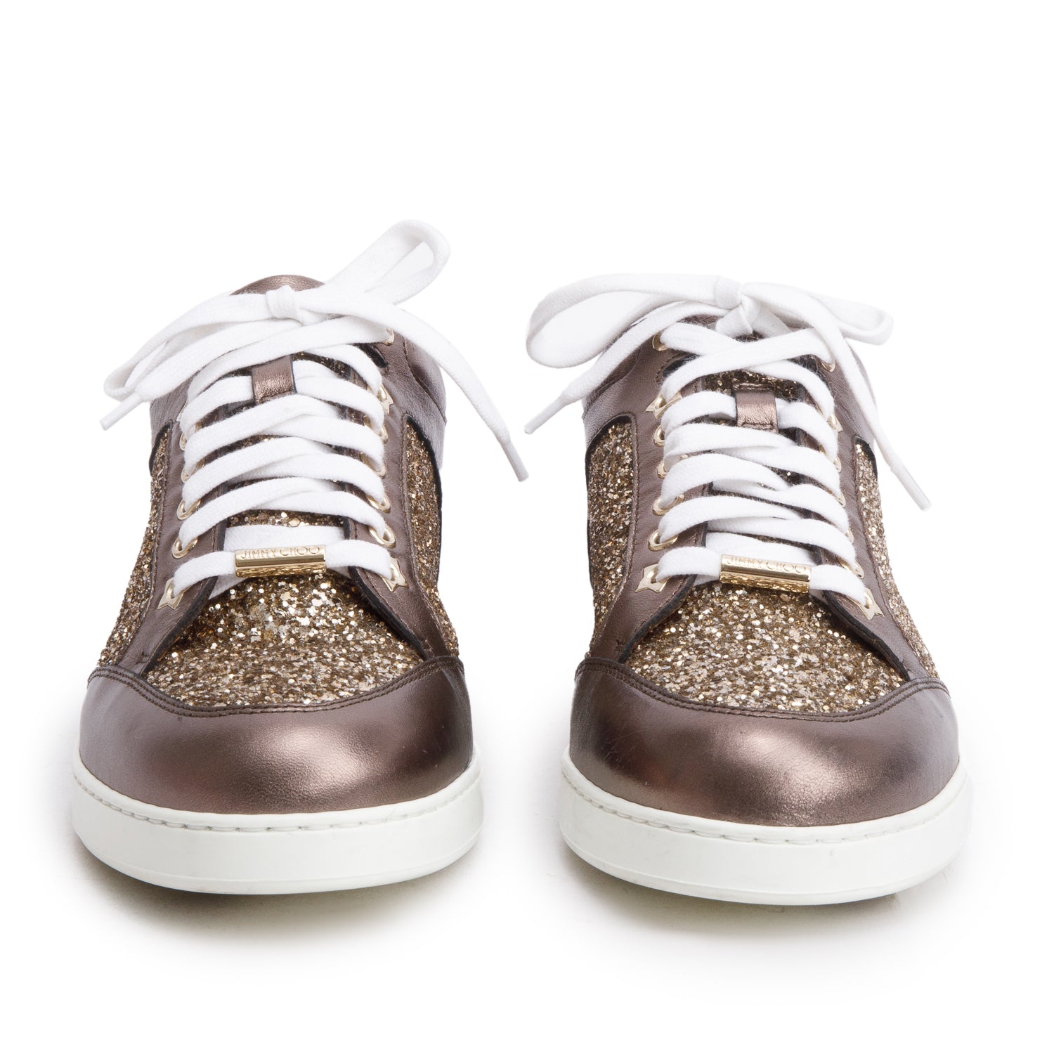 Jimmy Choo Brown Leather Glitter Miami Sneakers, Size 40