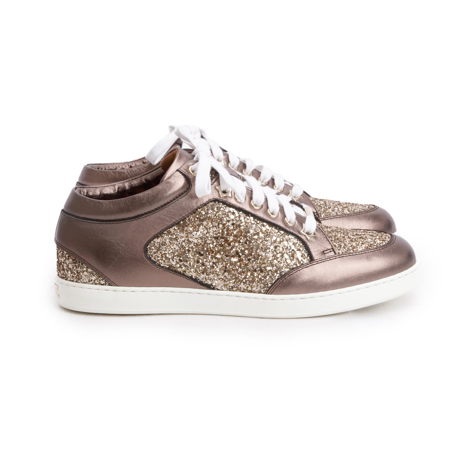 Jimmy Choo Brown Leather Glitter Miami Sneakers, Size 40