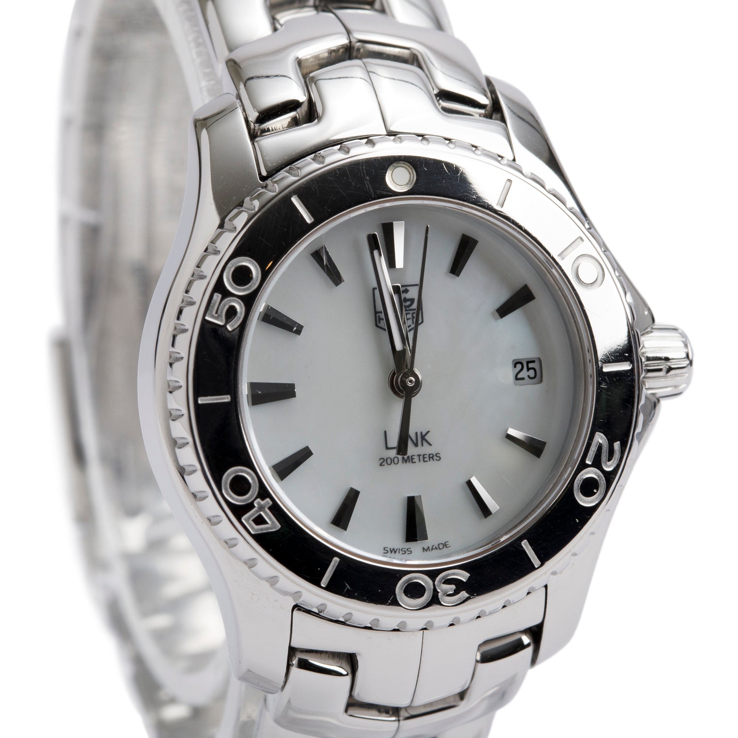 Tag Heuer Stainless Steel Link 27 MM Quartz Watch Mother of Pearl Dial WJ1313-0