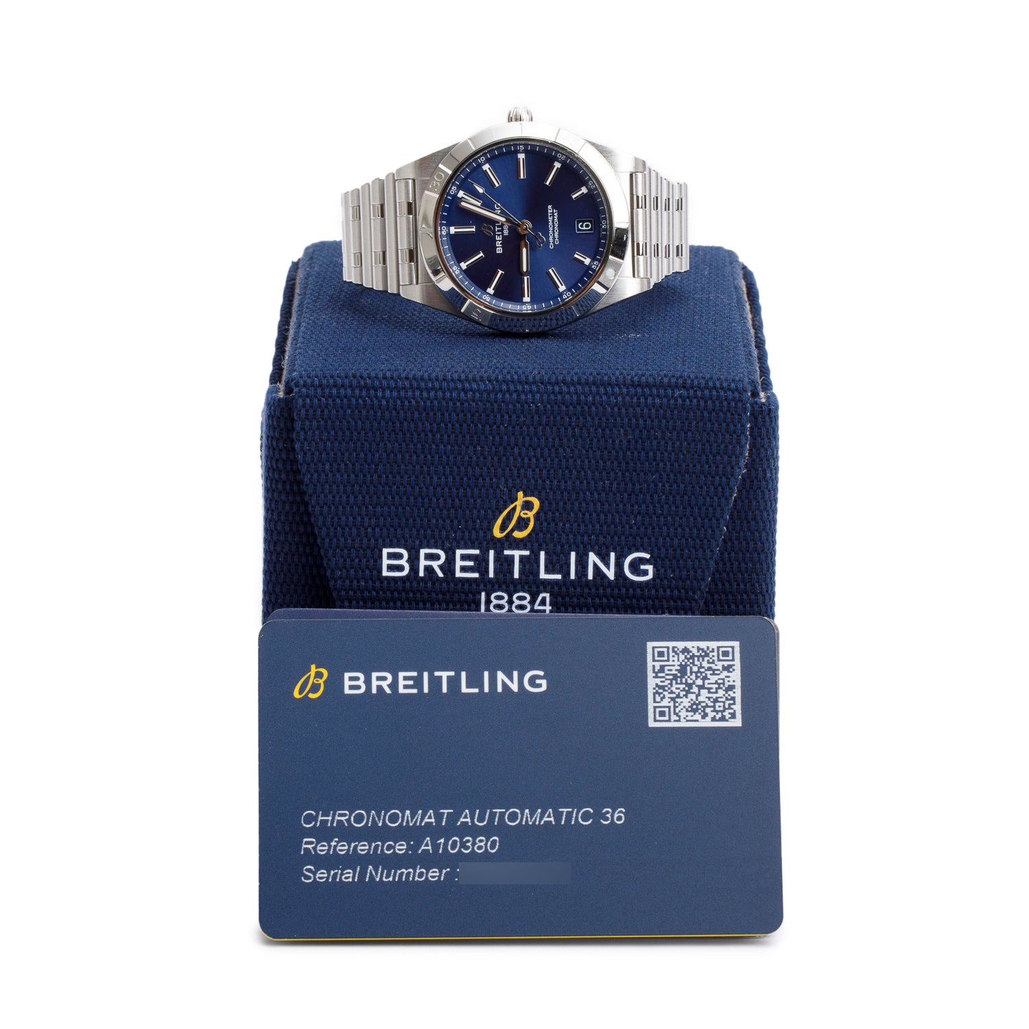 Breitling Stainless Steel Chronomat 36 MM Automatic Watch Blue Dial A10380 w/ Box & Papers