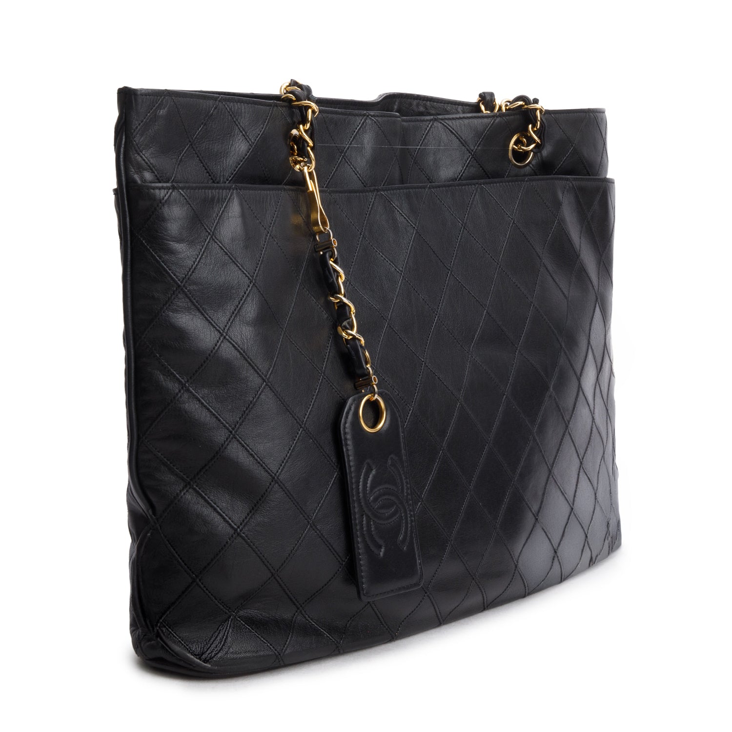 Chanel Vintage Black Lambskin Quilted Shopper Tote