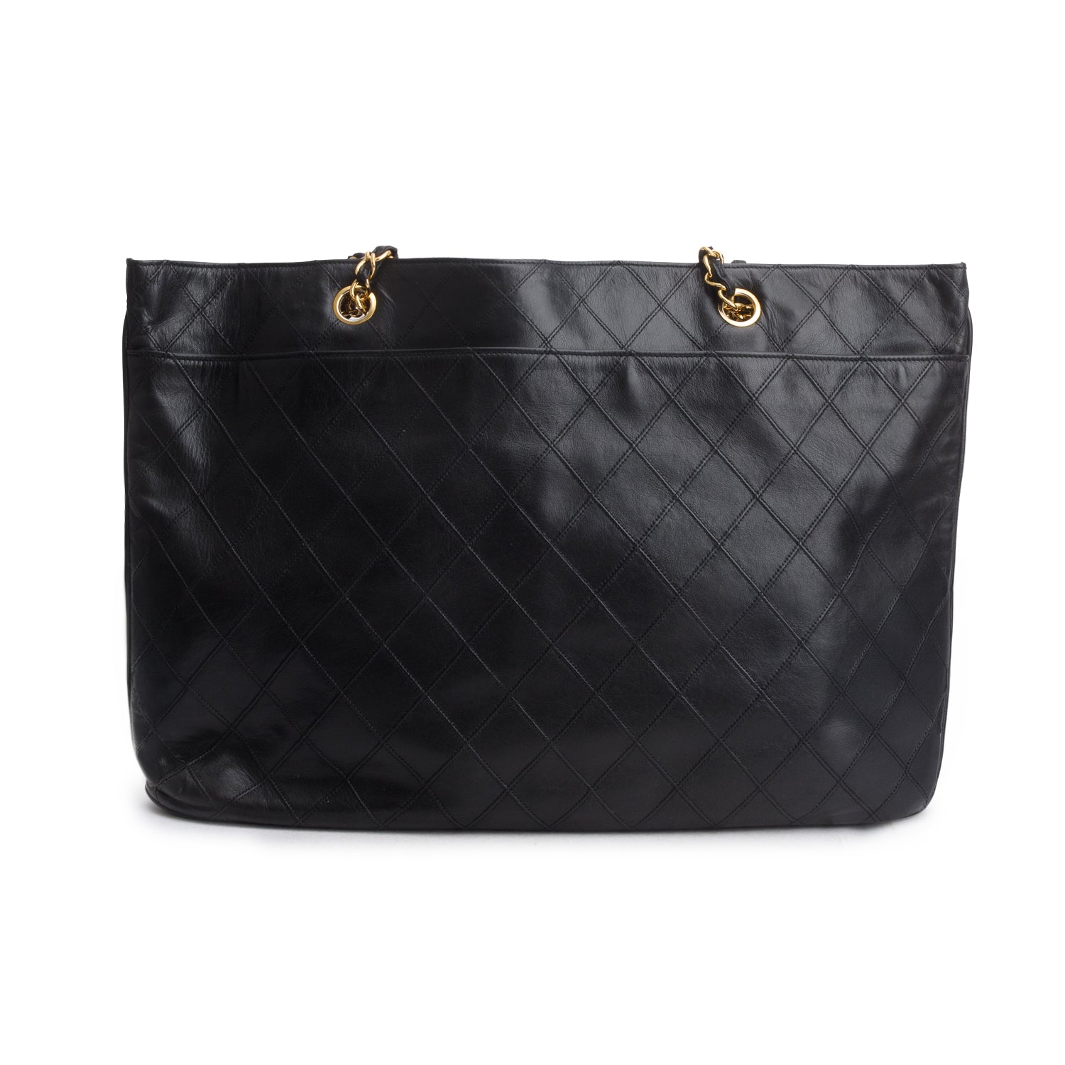 Chanel Vintage Black Lambskin Quilted Shopper Tote