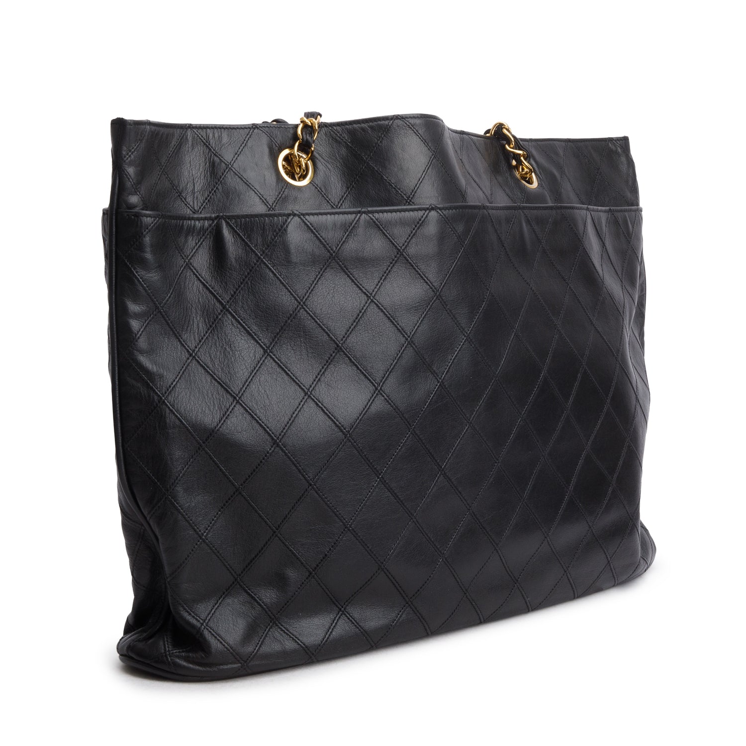 Chanel Vintage Black Lambskin Quilted Shopper Tote
