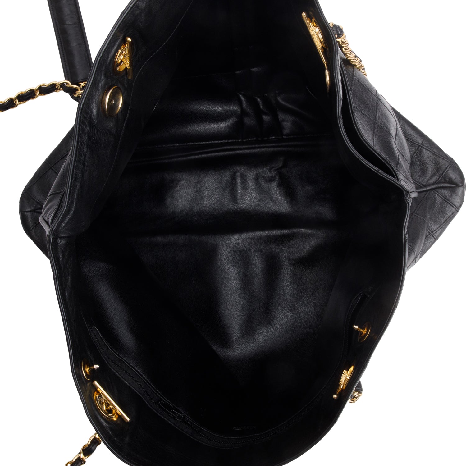 Chanel Vintage Black Lambskin Quilted Shopper Tote