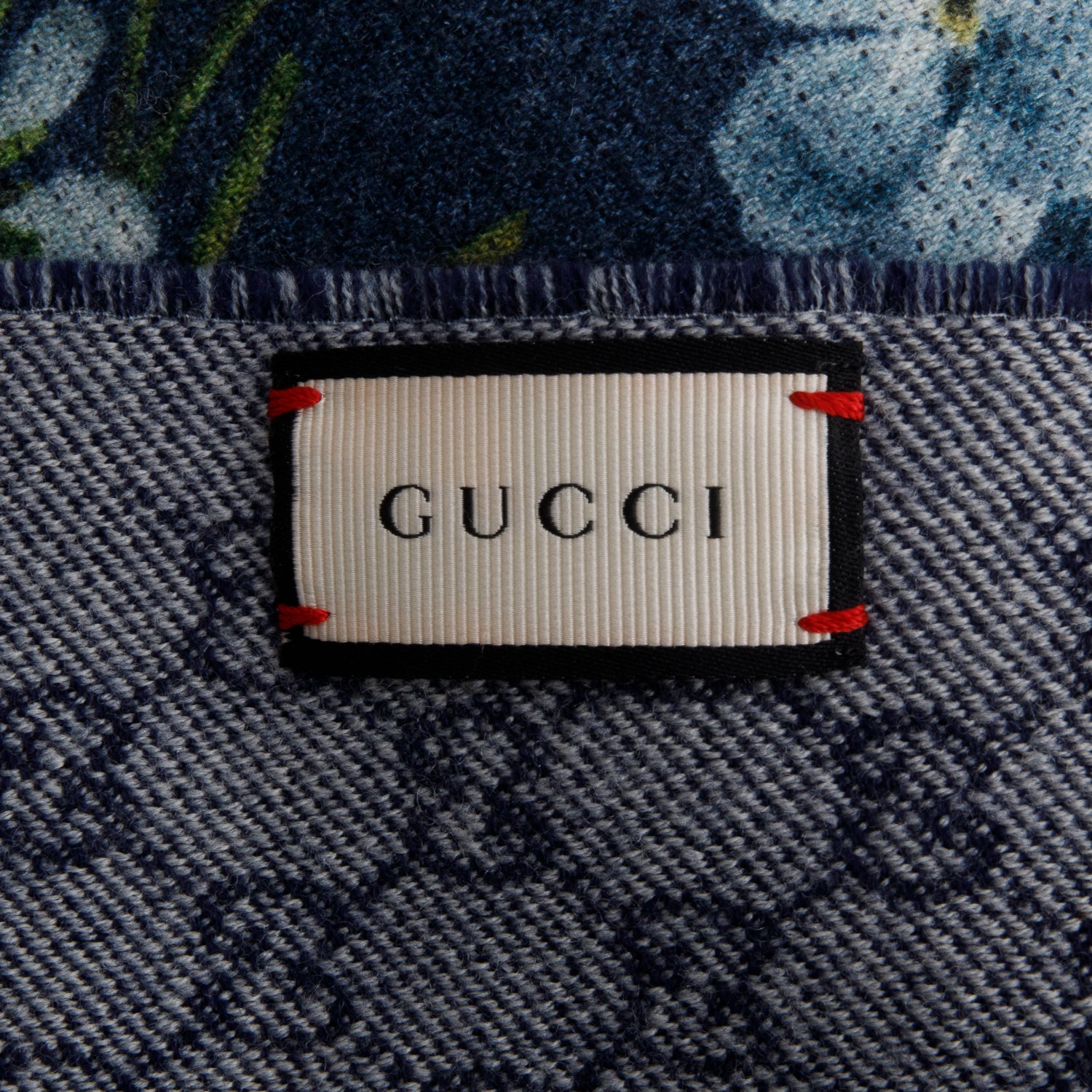 Gucci Blue Floral Monogram Reversible Wool Scarf w/ Box