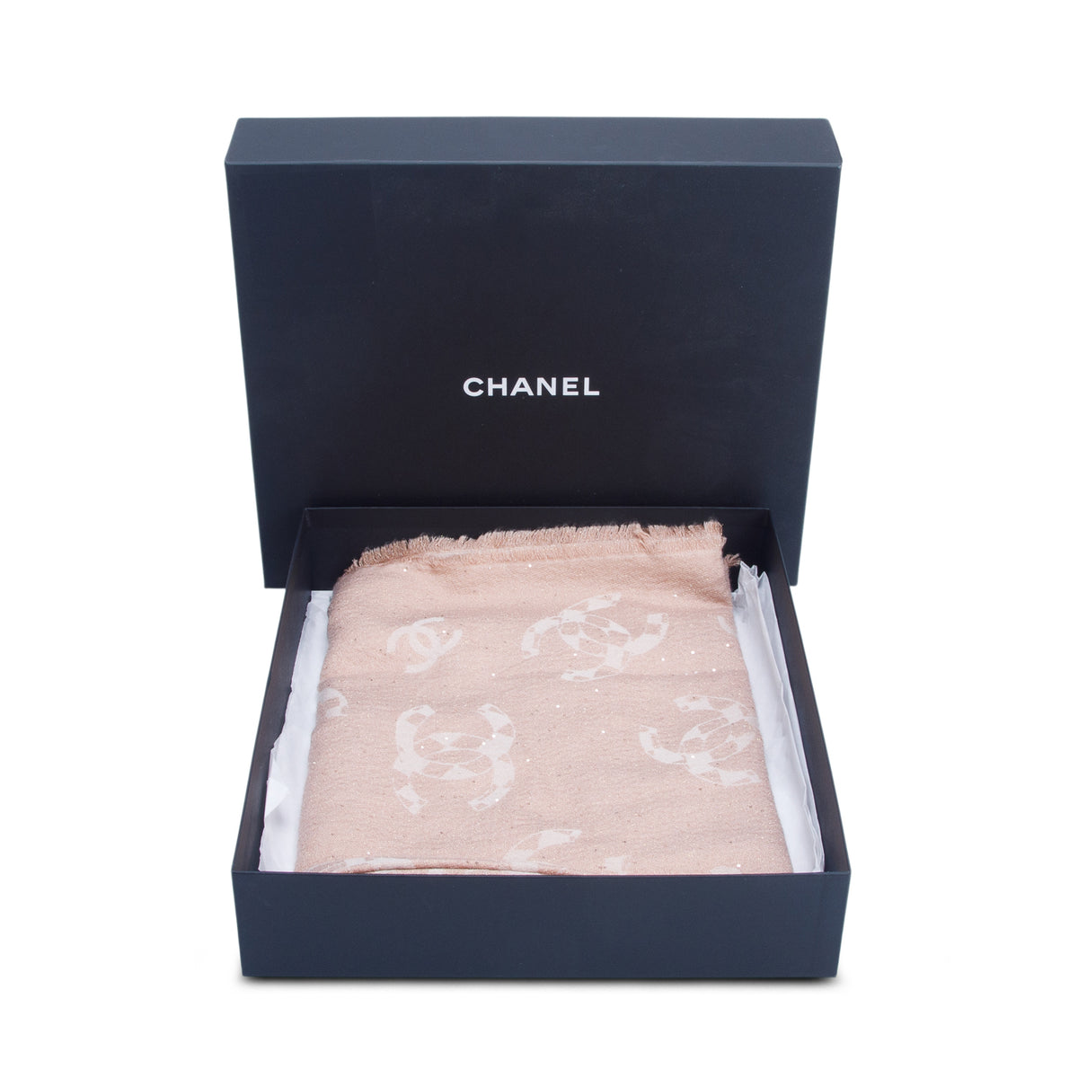 Chanel Pink Glitter CC Cashmere/Silk Scarf w/ Box
