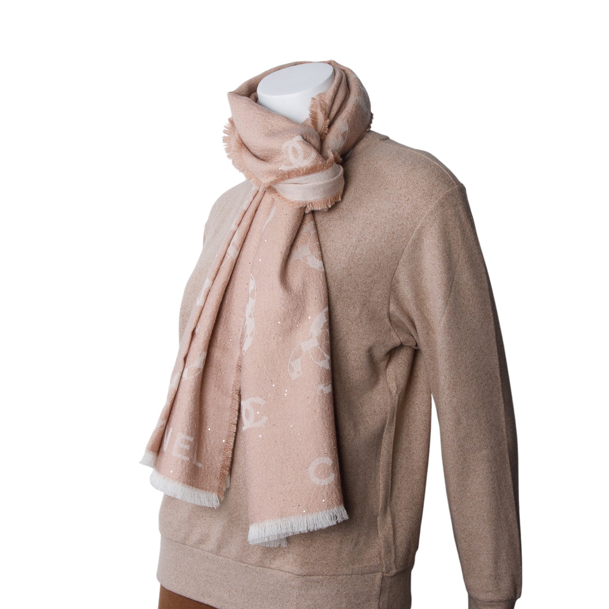 Chanel Pink Glitter CC Cashmere/Silk Scarf w/ Box