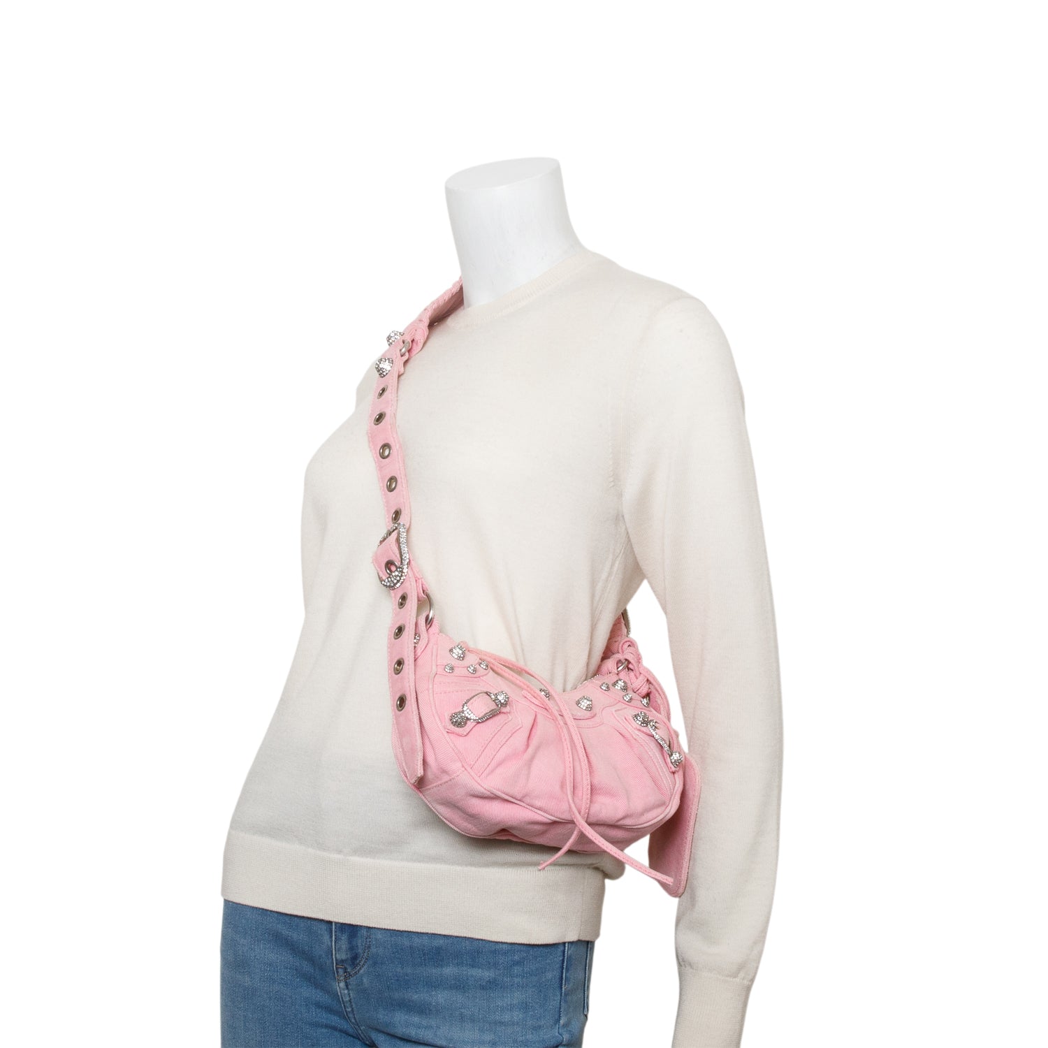 Balenciaga Pink Denim Le Cagole XS Shoulder Bag