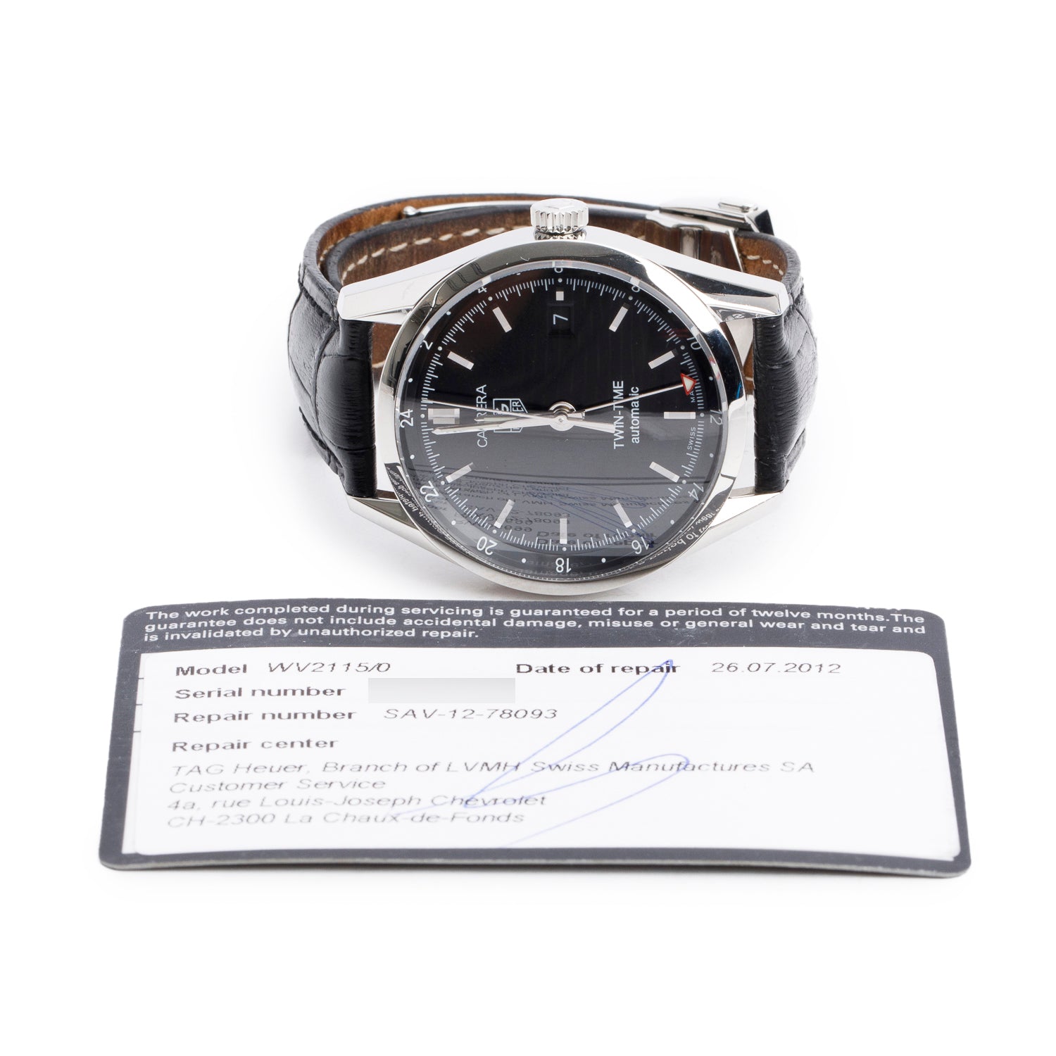 Tag Heuer Stainless Steel Carrera Twin-Time 39 MM Automatic Watch WV2115-0 w/ Papers