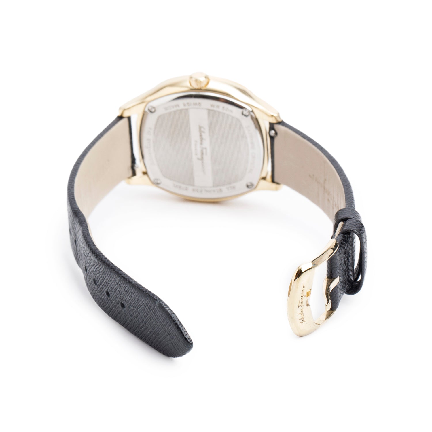 Salvatore Ferragamo Gold-Plated Stainless Steel F42 36 MM Quartz Watch Black Dial