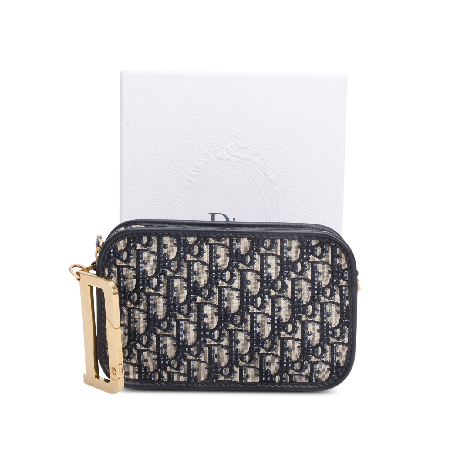 Christian Dior Navy Oblique Diorquake Clutch w/ Box & Authenticity Card