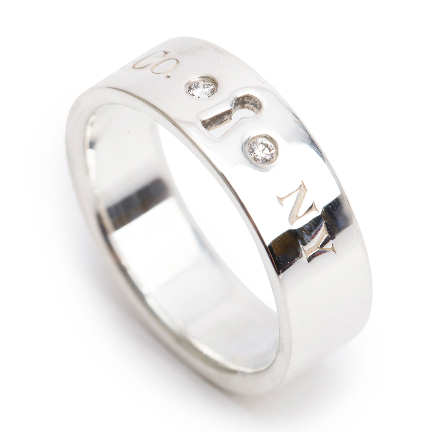 Tiffany & Co. Sterling Silver Diamond Lock 6 MM Band Ring, Size 6.5