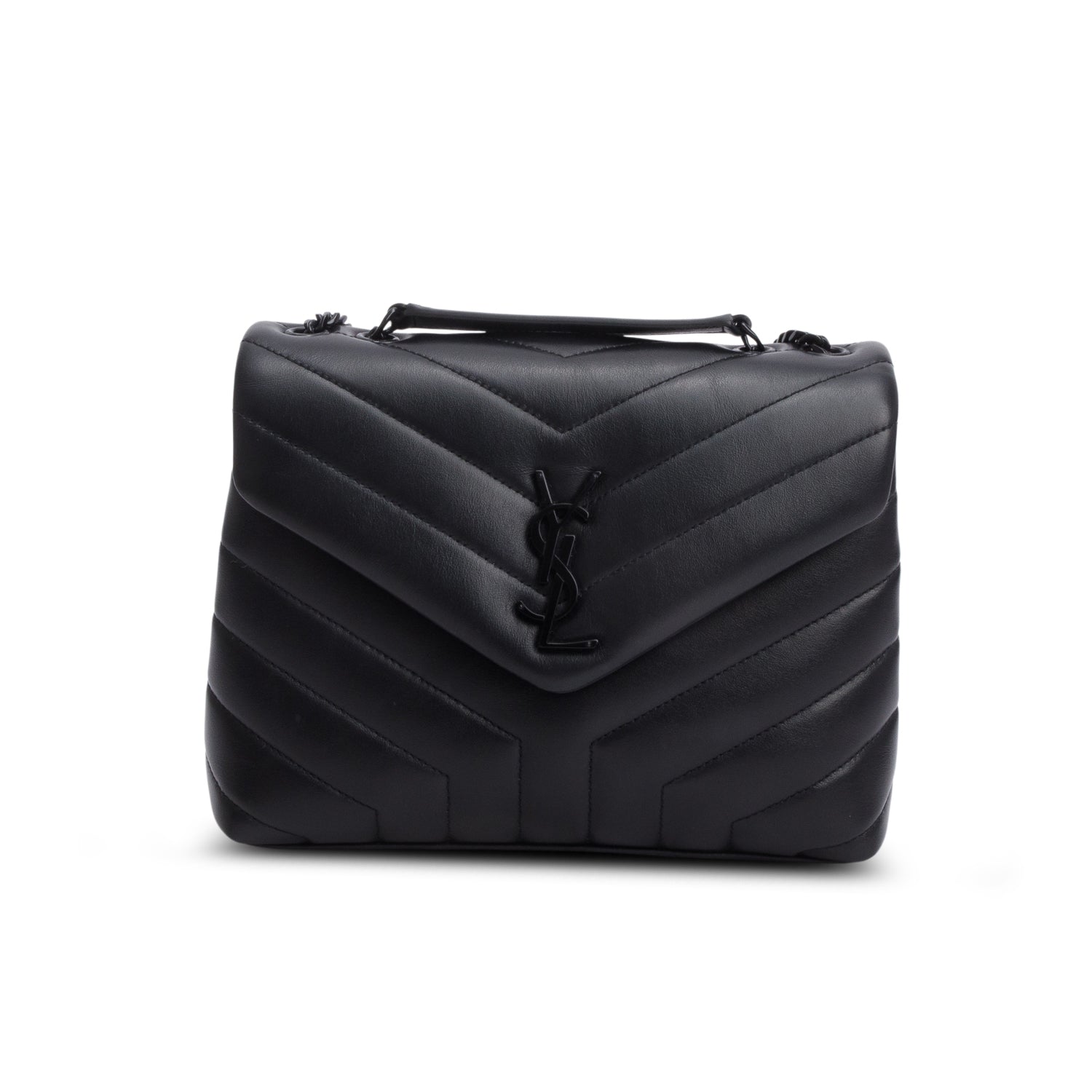 Saint Laurent 2022 Black Y Chevron Leather Small LouLou Shoulder Bag w/ Box