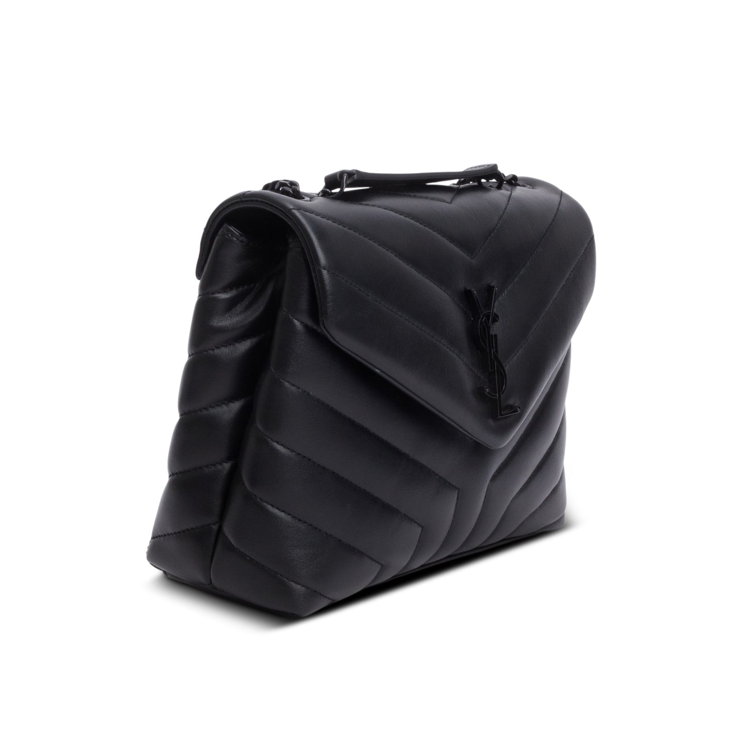 Saint Laurent 2022 Black Y Chevron Leather Small LouLou Shoulder Bag w/ Box
