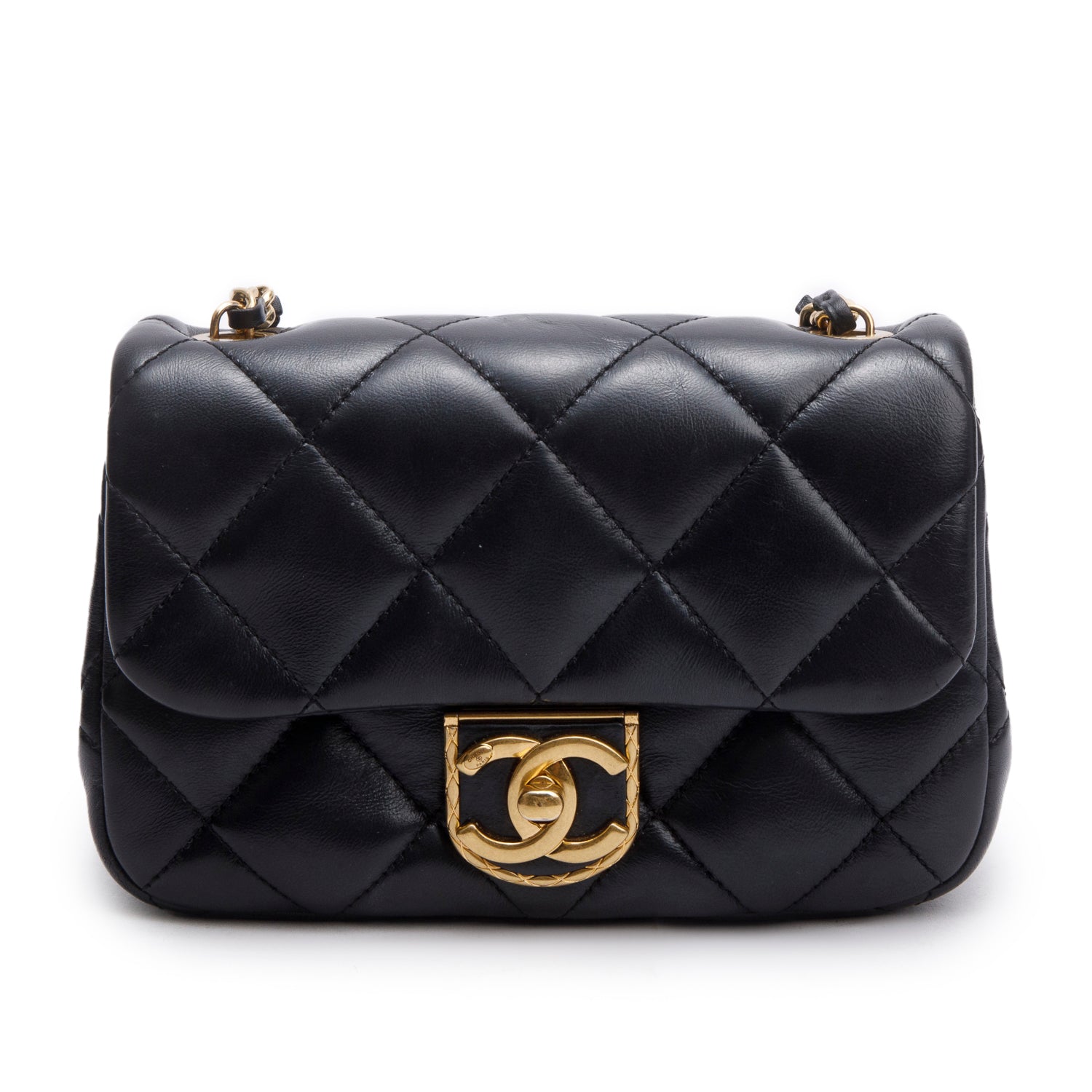 Chanel Black Quilted Calfskin Leather Mini CC Matelasse Flap Bag w/ Box