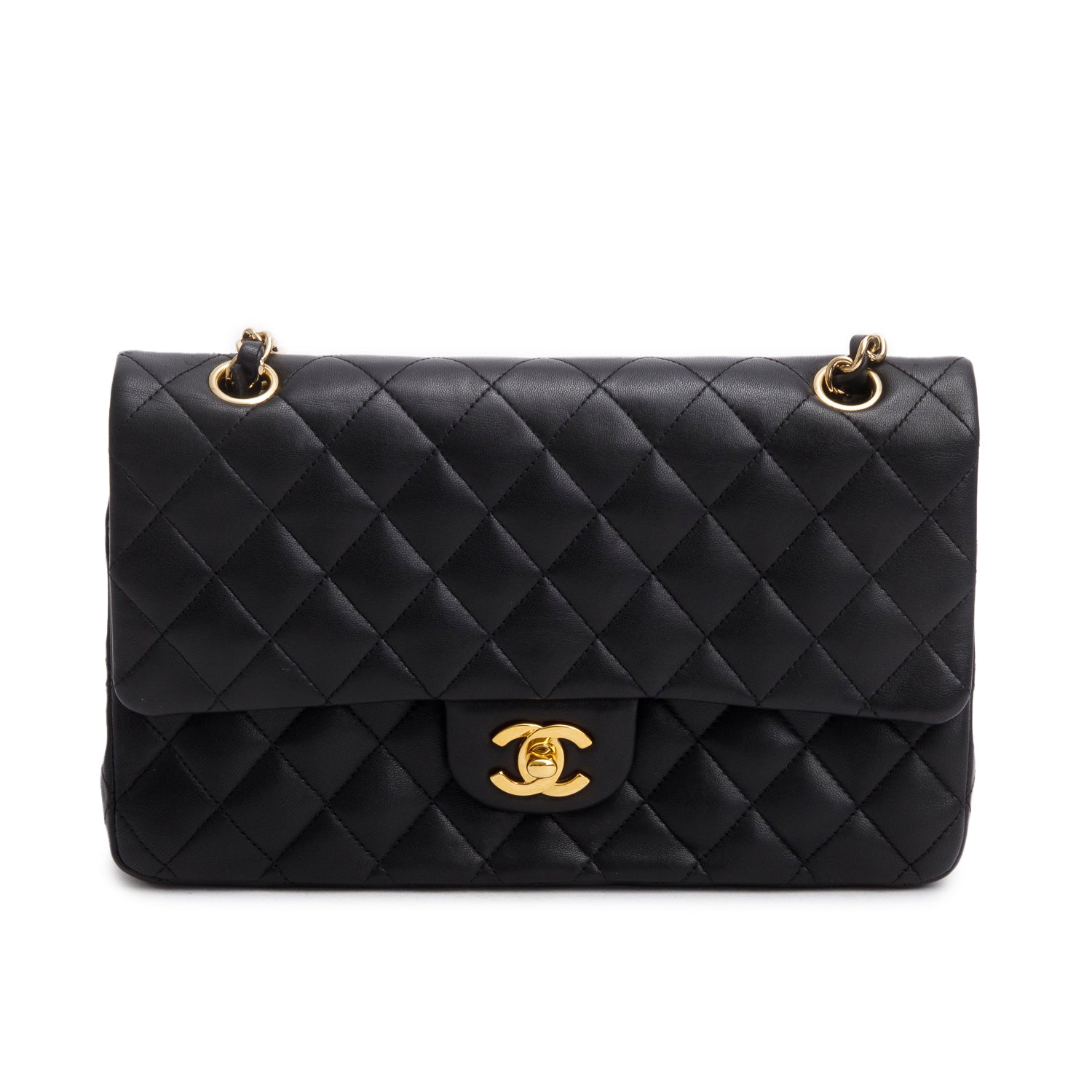 Chanel Black Quilted Lambskin Leather Classic Medium Double Flap Bag