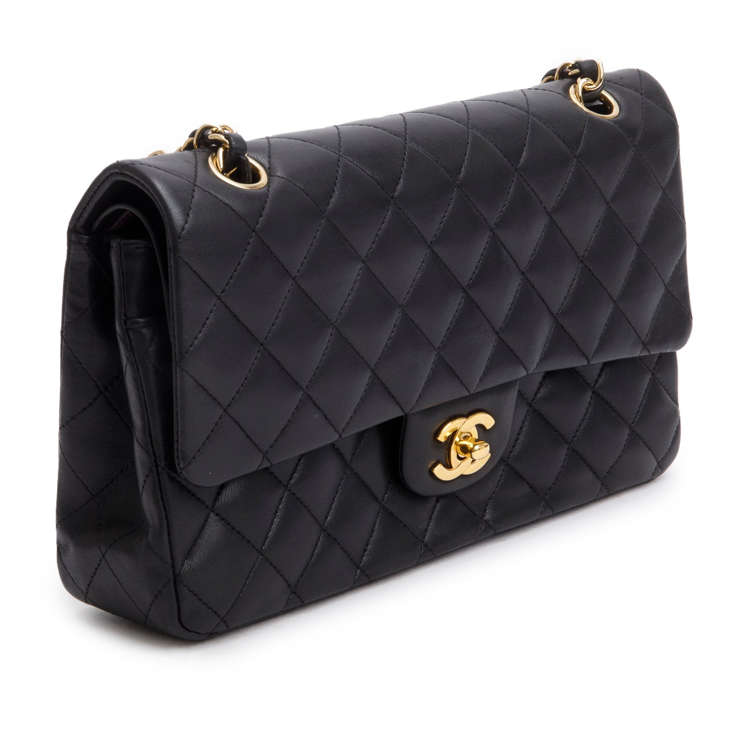 Chanel Black Quilted Lambskin Leather Classic Medium Double Flap Bag