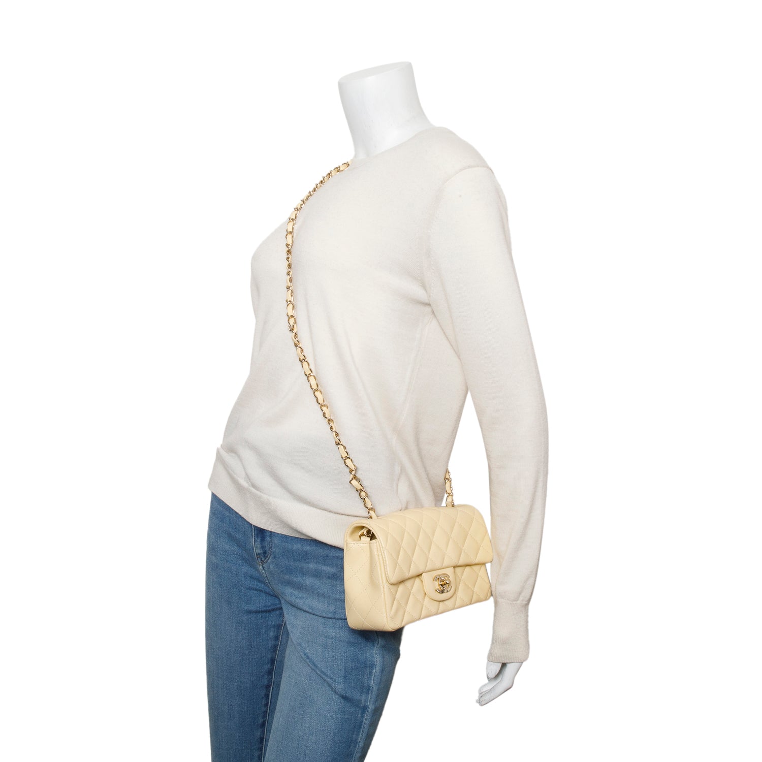 Chanel 2020 Yellow Lambskin Quilted Mini Rectangular Flap Bag w/ Box, Receipt & Authenticity Card