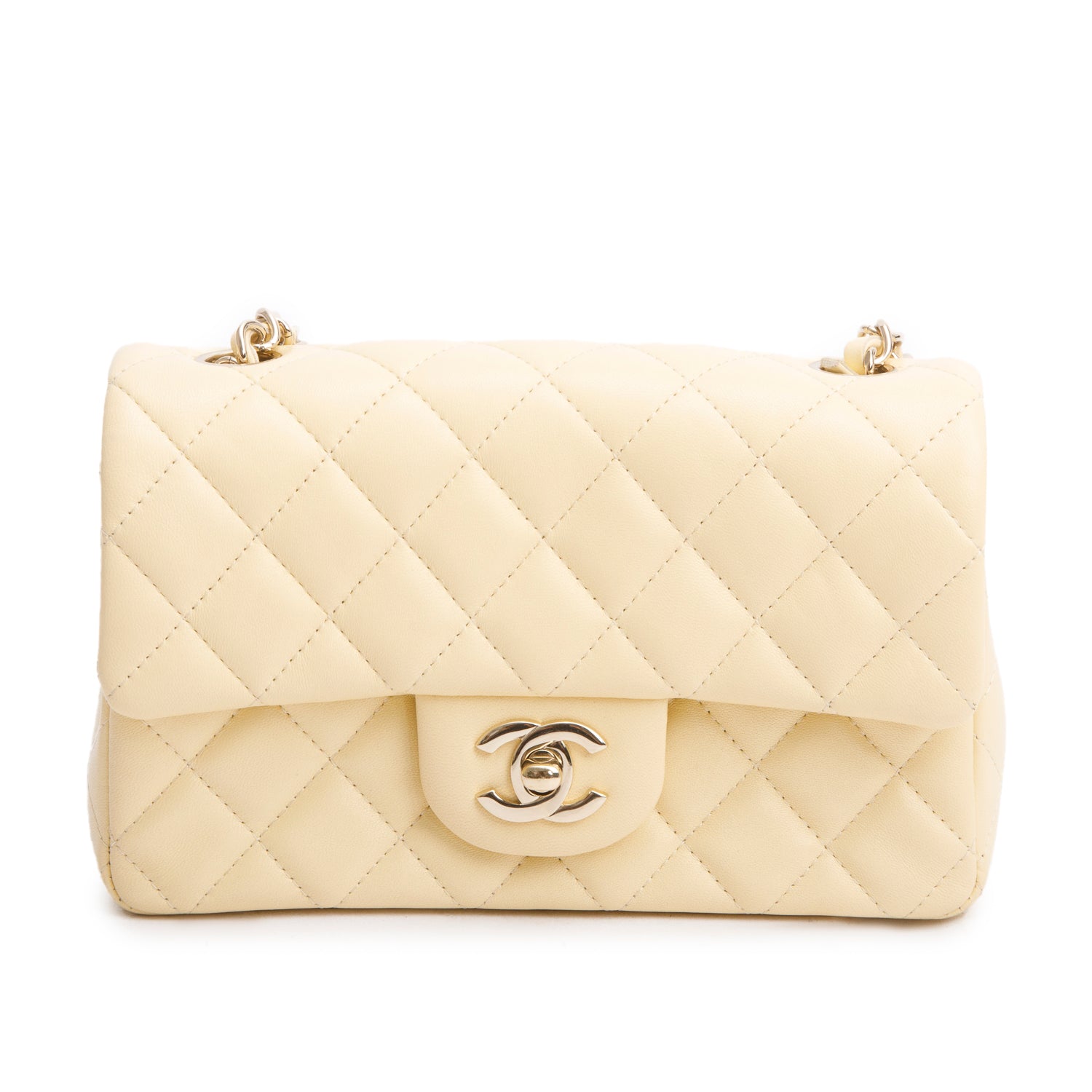 Chanel 2020 Yellow Lambskin Quilted Mini Rectangular Flap Bag w/ Box, Receipt & Authenticity Card