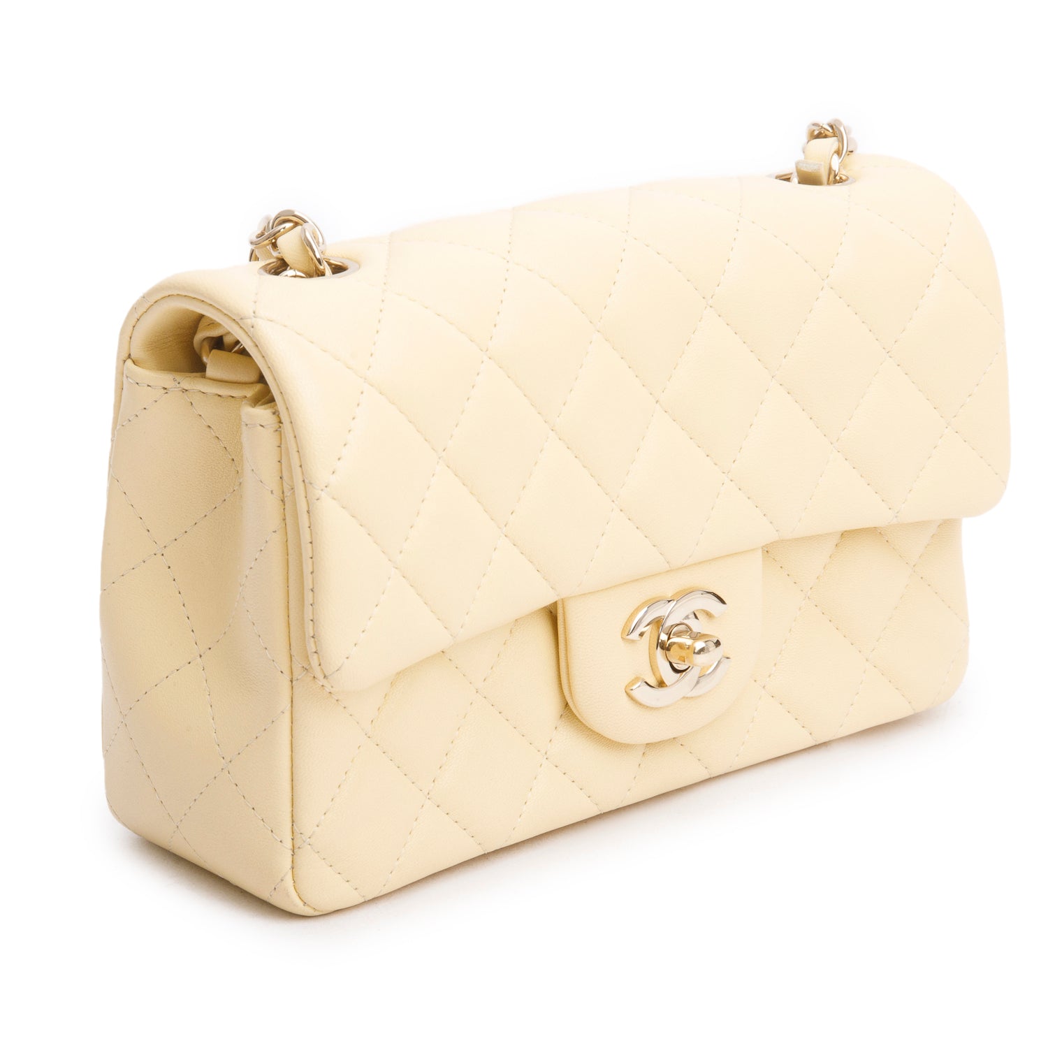 Chanel 2020 Yellow Lambskin Quilted Mini Rectangular Flap Bag w/ Box, Receipt & Authenticity Card