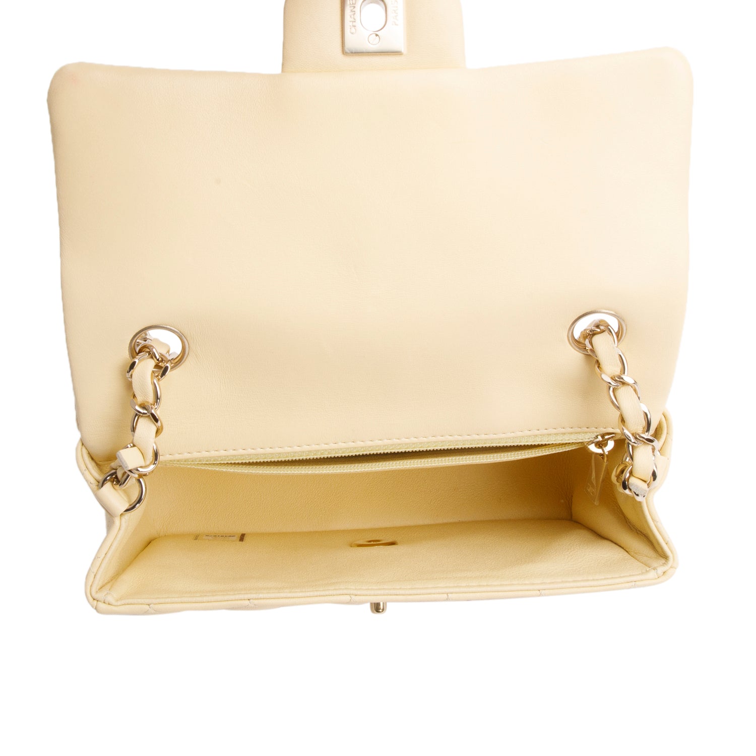 Chanel 2020 Yellow Lambskin Quilted Mini Rectangular Flap Bag w/ Box, Receipt & Authenticity Card