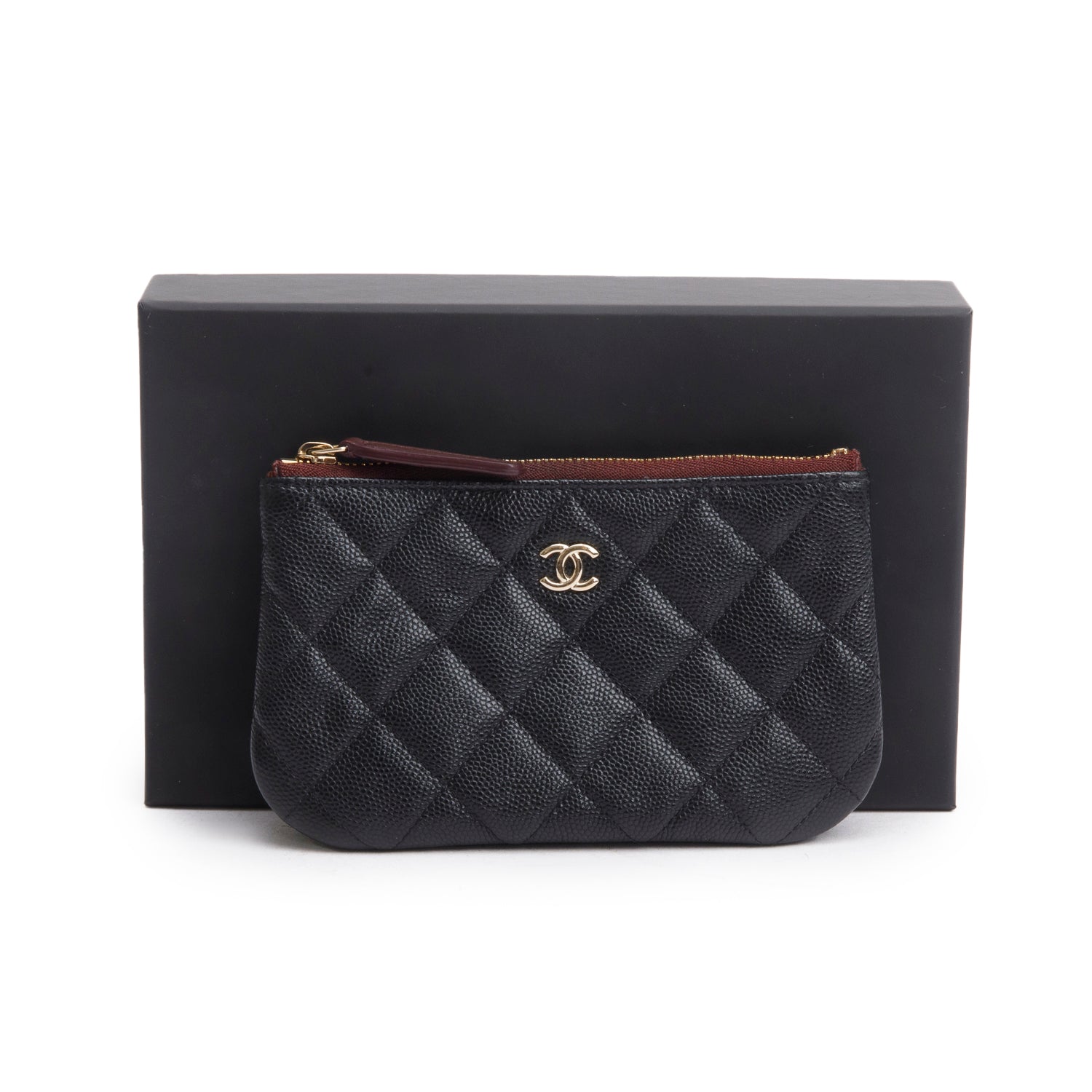 Chanel 2024 Black Quilted Caviar Leather Small Classic Zipped Pouch w/ Box & Receipt