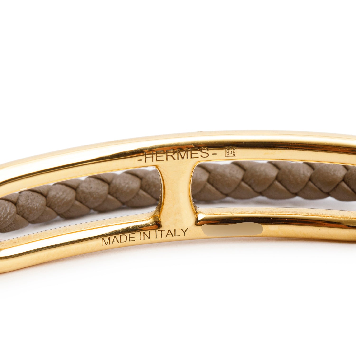 Hermes Gold-Plated Etoupe Swift Calfskin Leather Roulis Double Tour Bracelet