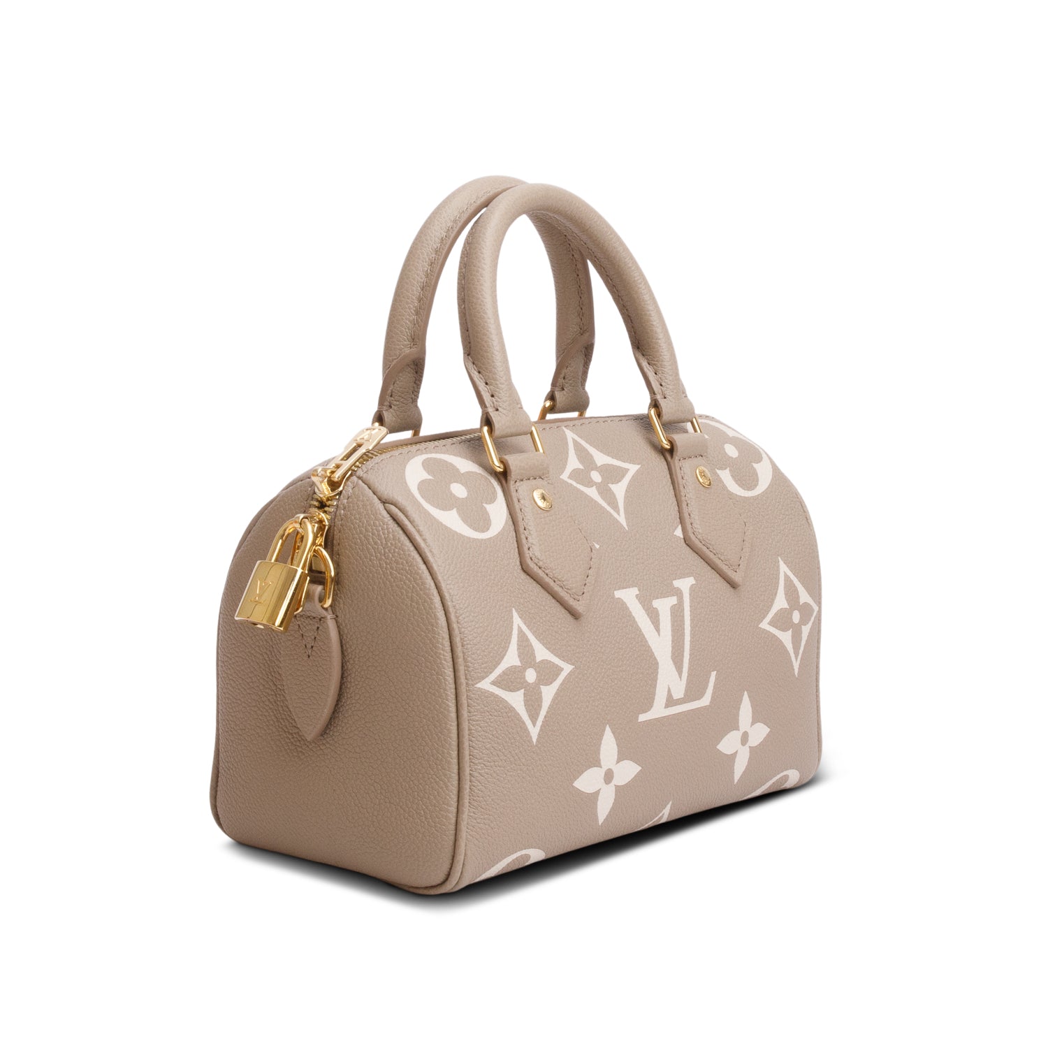 Louis Vuitton 2025 Taupe Empreinte Monogram Giant Speedy Bandouliere 20 w/ Box, Strap & Receipt