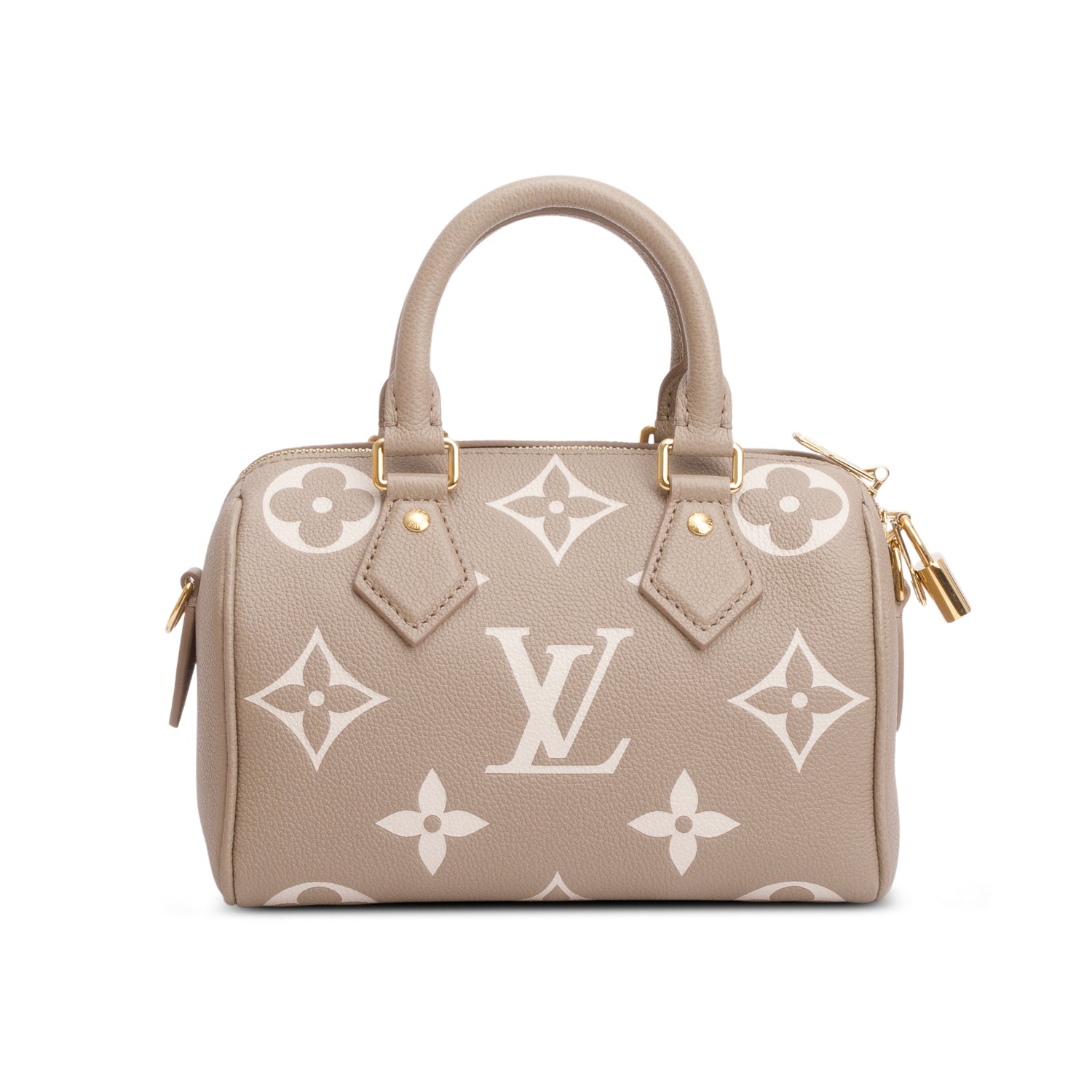 Louis Vuitton 2025 Taupe Empreinte Monogram Giant Speedy Bandouliere 20 w/ Box, Strap & Receipt