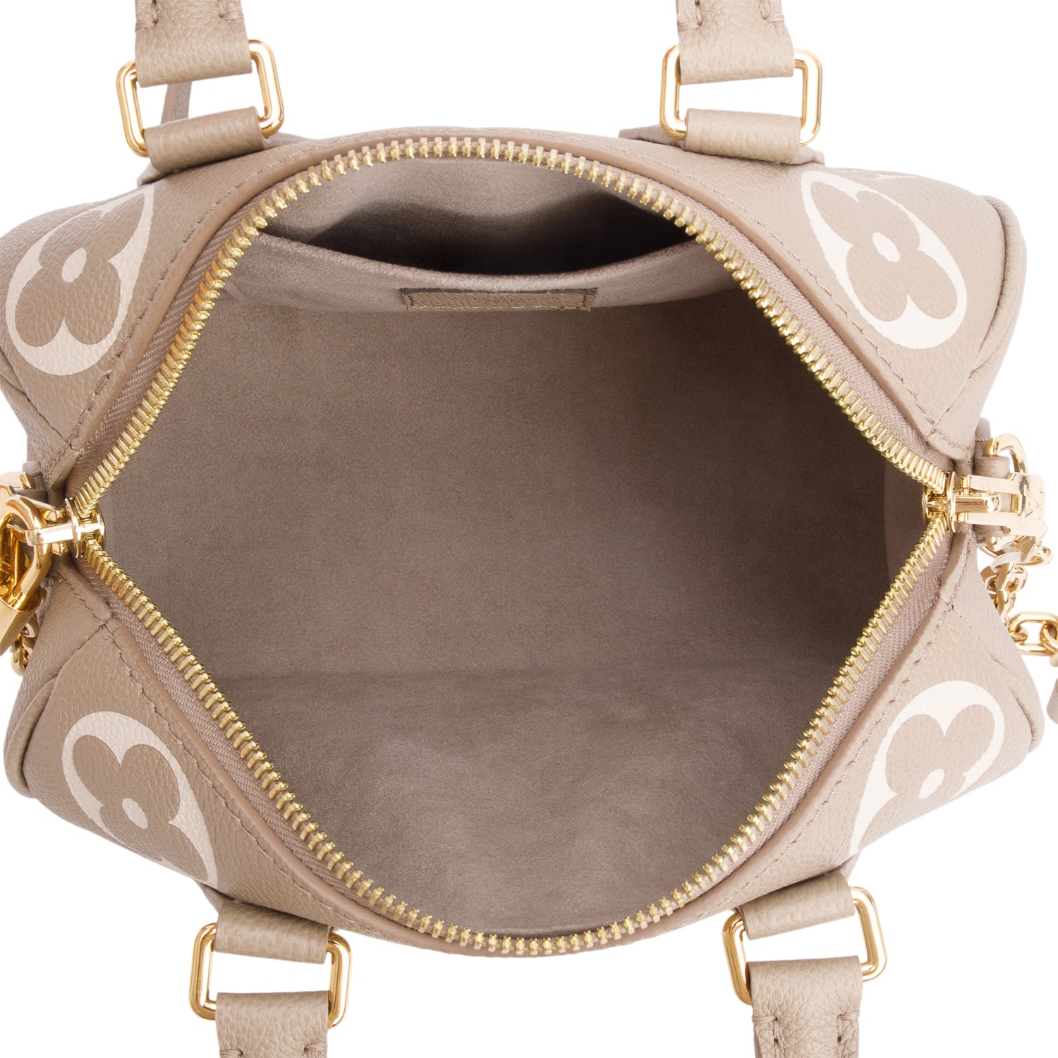 Louis Vuitton 2025 Taupe Empreinte Monogram Giant Speedy Bandouliere 20 w/ Box, Strap & Receipt