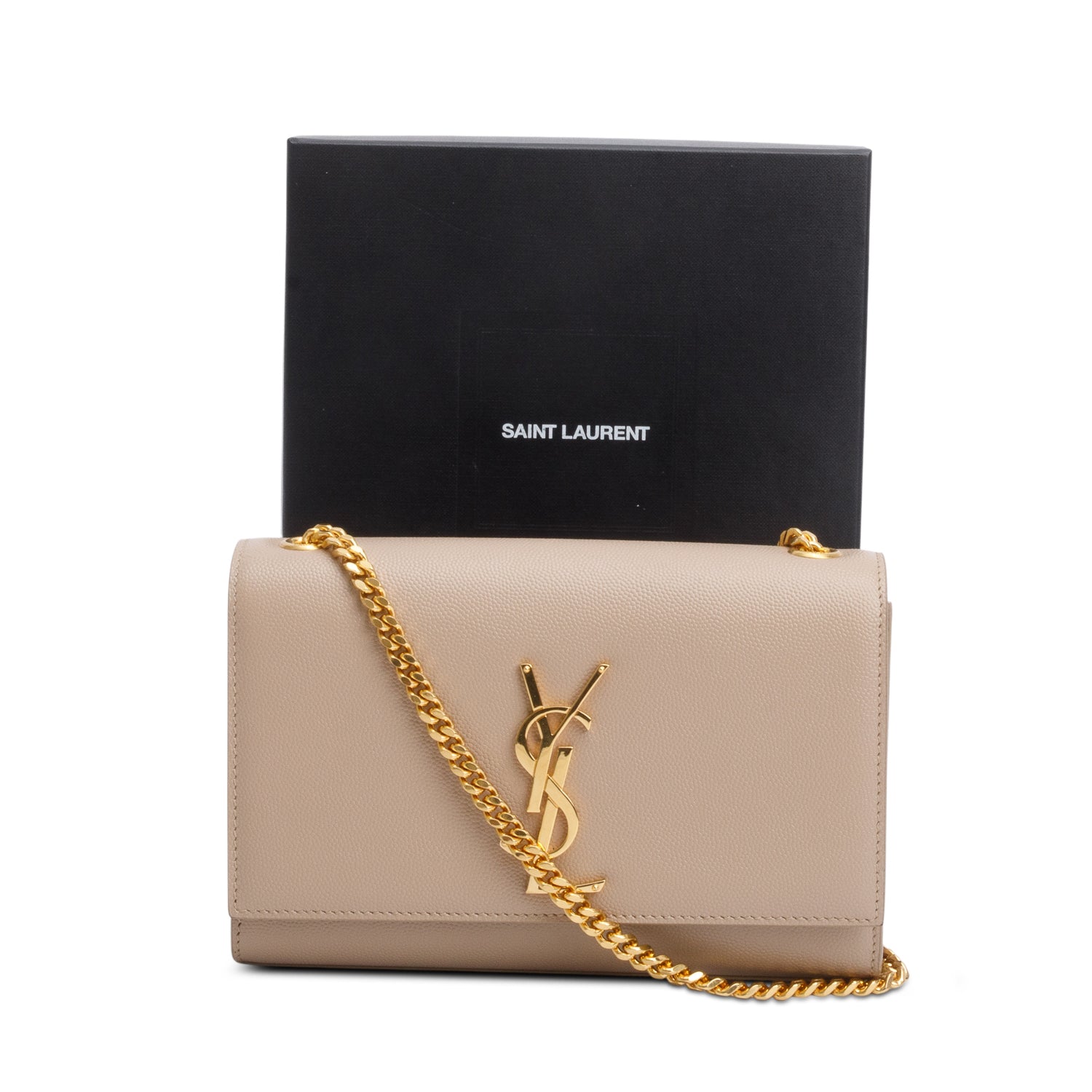 Saint Laurent 2022 Beige Grain De Poudre Small Monogram Kate Satchel w/ Box & Receipt